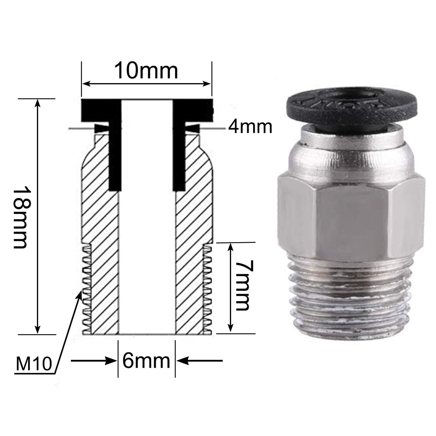 Excelfu 20 Pack Pc4 M10 Male Straight Pneumatic Ptfe Tube Push In Quick Fitting Connector For E3D V6 Long Distance Bowden Extrud