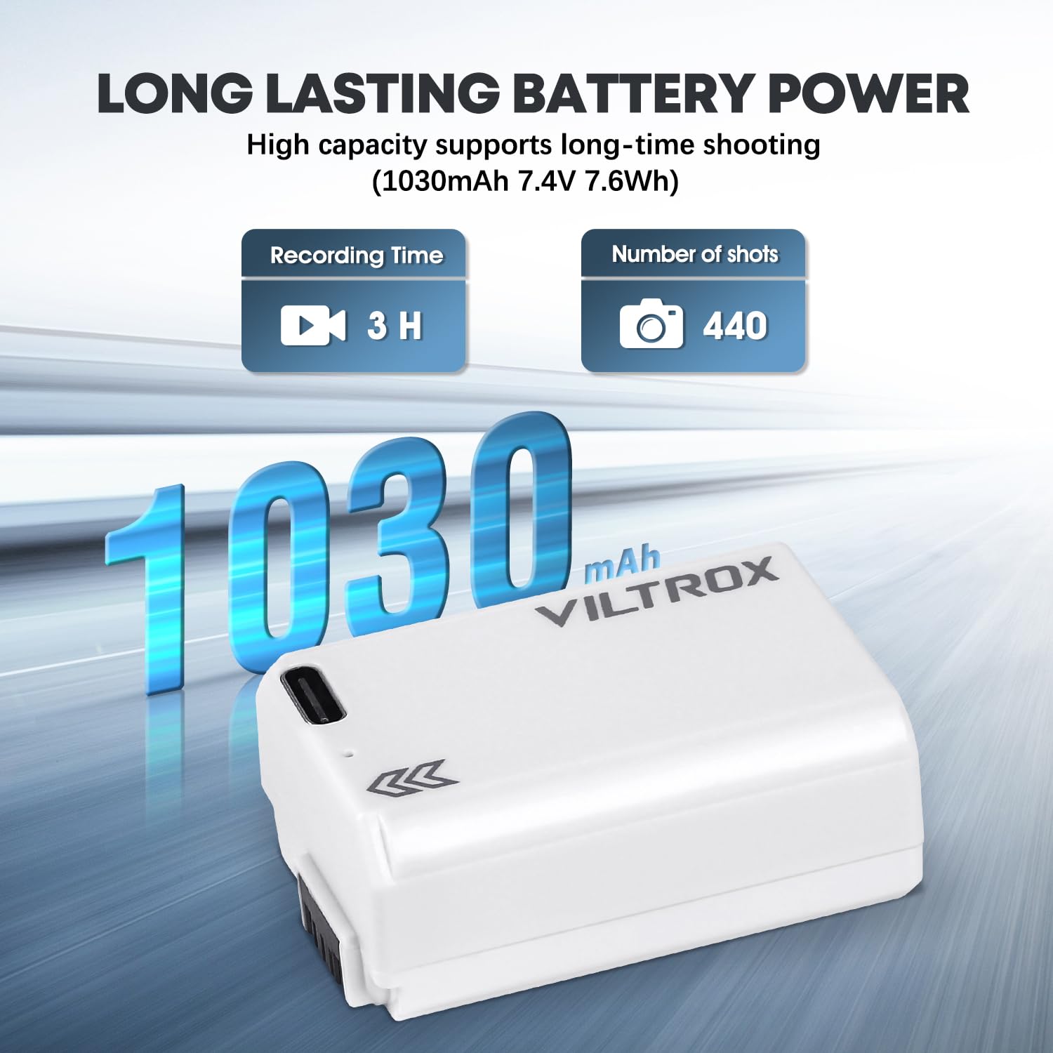 VILTROX NP-FW50 1030mAh Type-C Fast Charging Camera Battery Replacement for Sony ZV-E10 A7 A6000 A6500 White