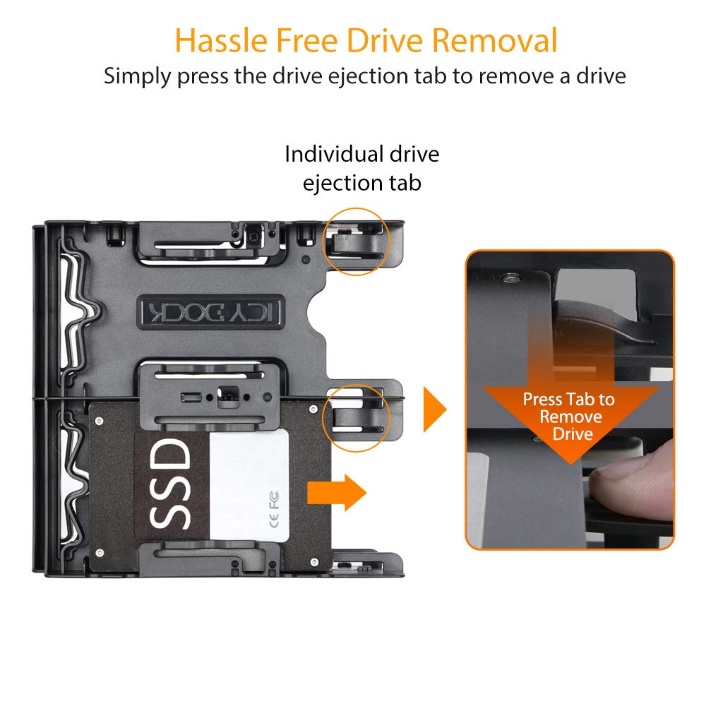 ICY DOCK 4 Bays Dual 2 x 2.5 inch Hard Drive SSD Mounting Bracket Adapter for External 5.25� Bay | Flex FIT Quattro MB344SP