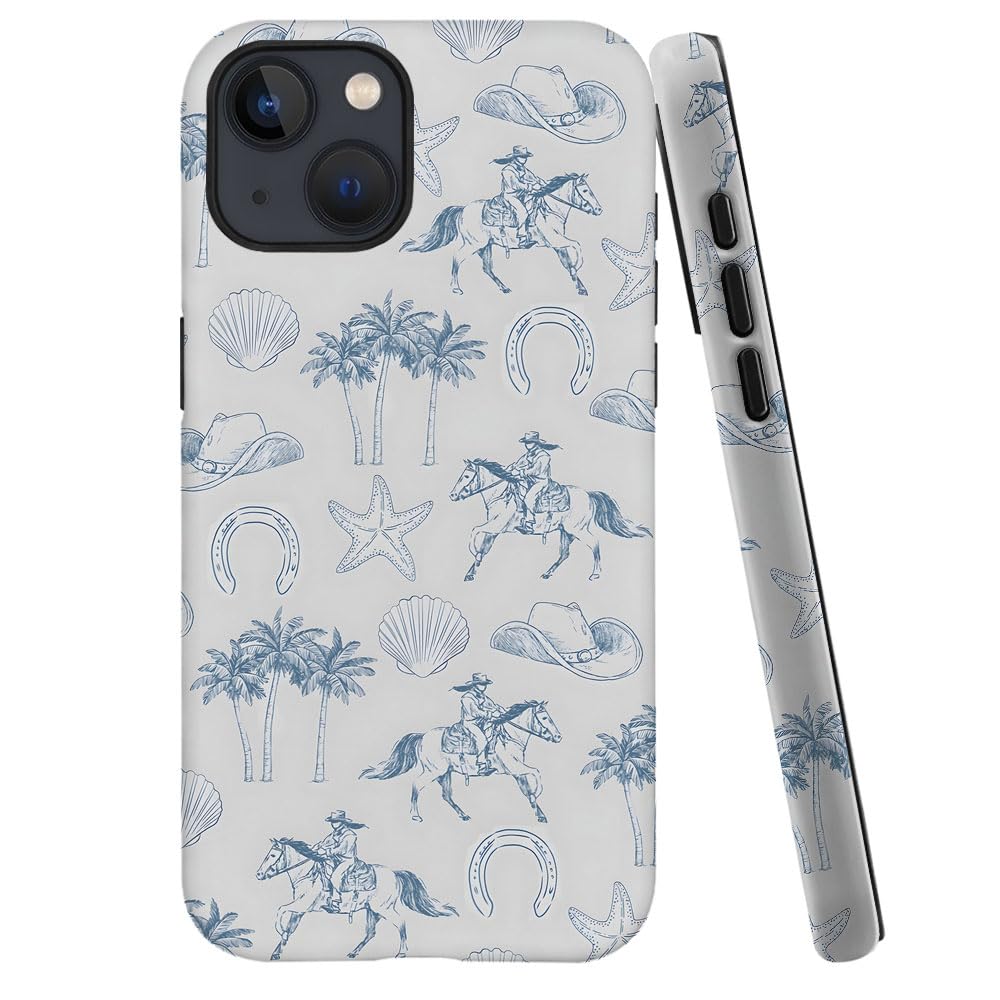 Generic Case For Iphone 15 - [Drop Protection Phone Cover] - Hybrid Case For Girl Women - Coastal Beach Horse West