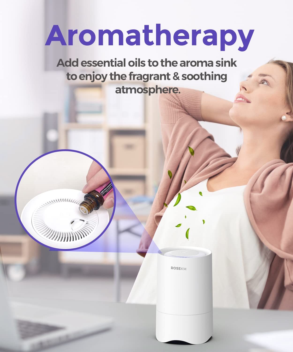 Rosekm Small Air Purifier For Home Bedroom, Personal Desk Mini Air Purifier, Room Hepa Air Purifier Fresheners Cleaner For Dorm,