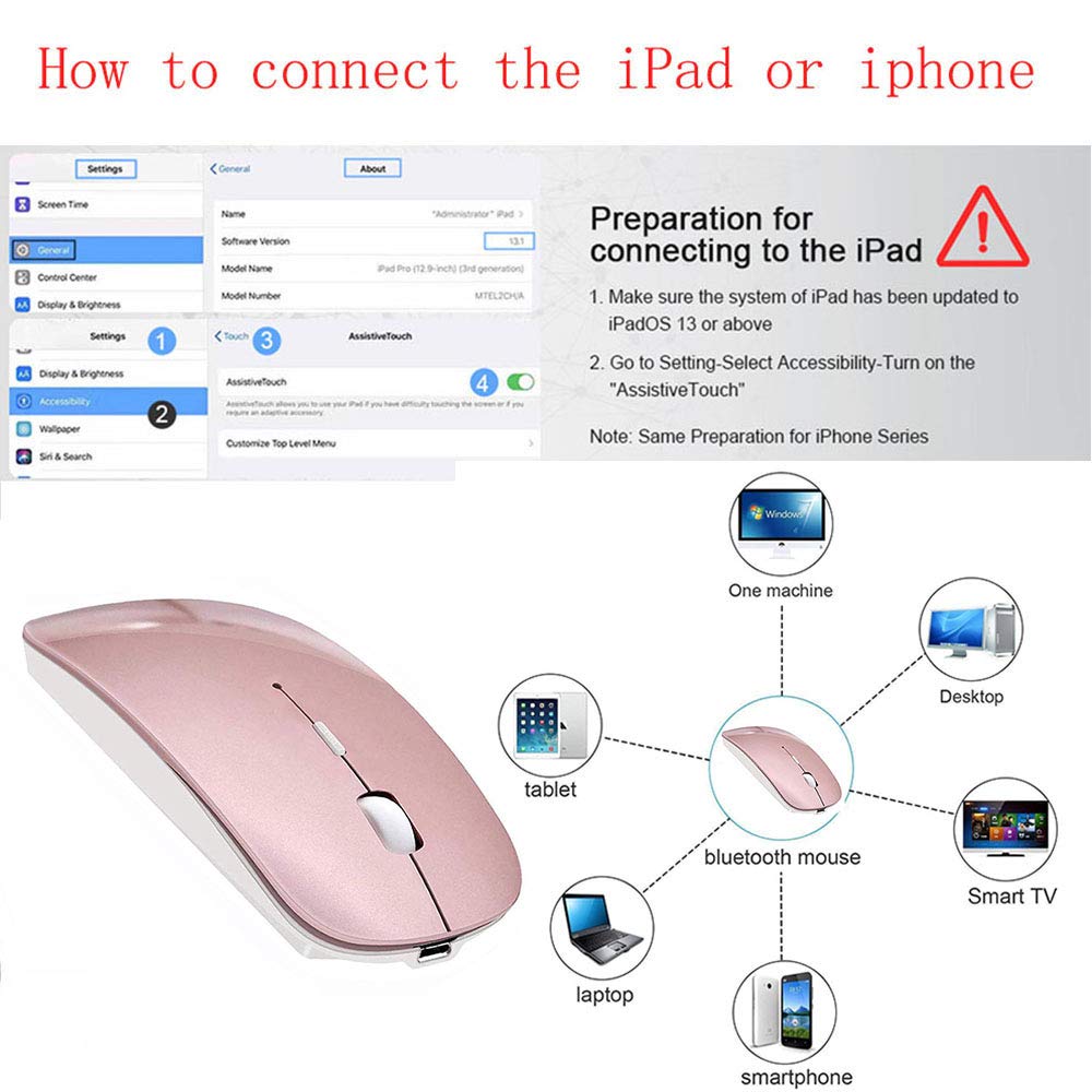 ZERU Bluetooth Mouse - Rechargeable Wireless Mouse for MacBook, PC, iPad Pro - Bluetooth 5.2, Rose Gold, Model ZE689