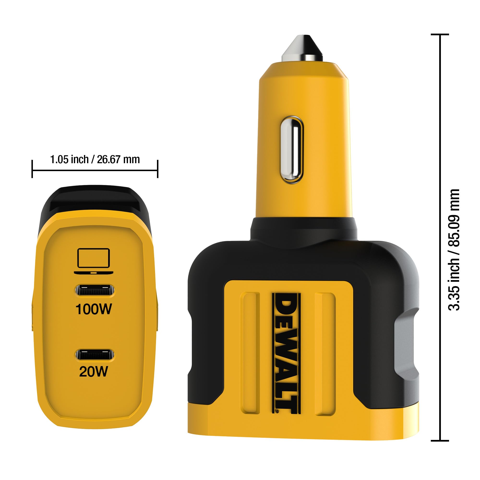 Dewalt Usb C Car Charger, 120W 2-Port Pd 3.0 Type C Adapter, Pps Fast Charging With Power Delivery For Iphone 16 15 14 13 12 11