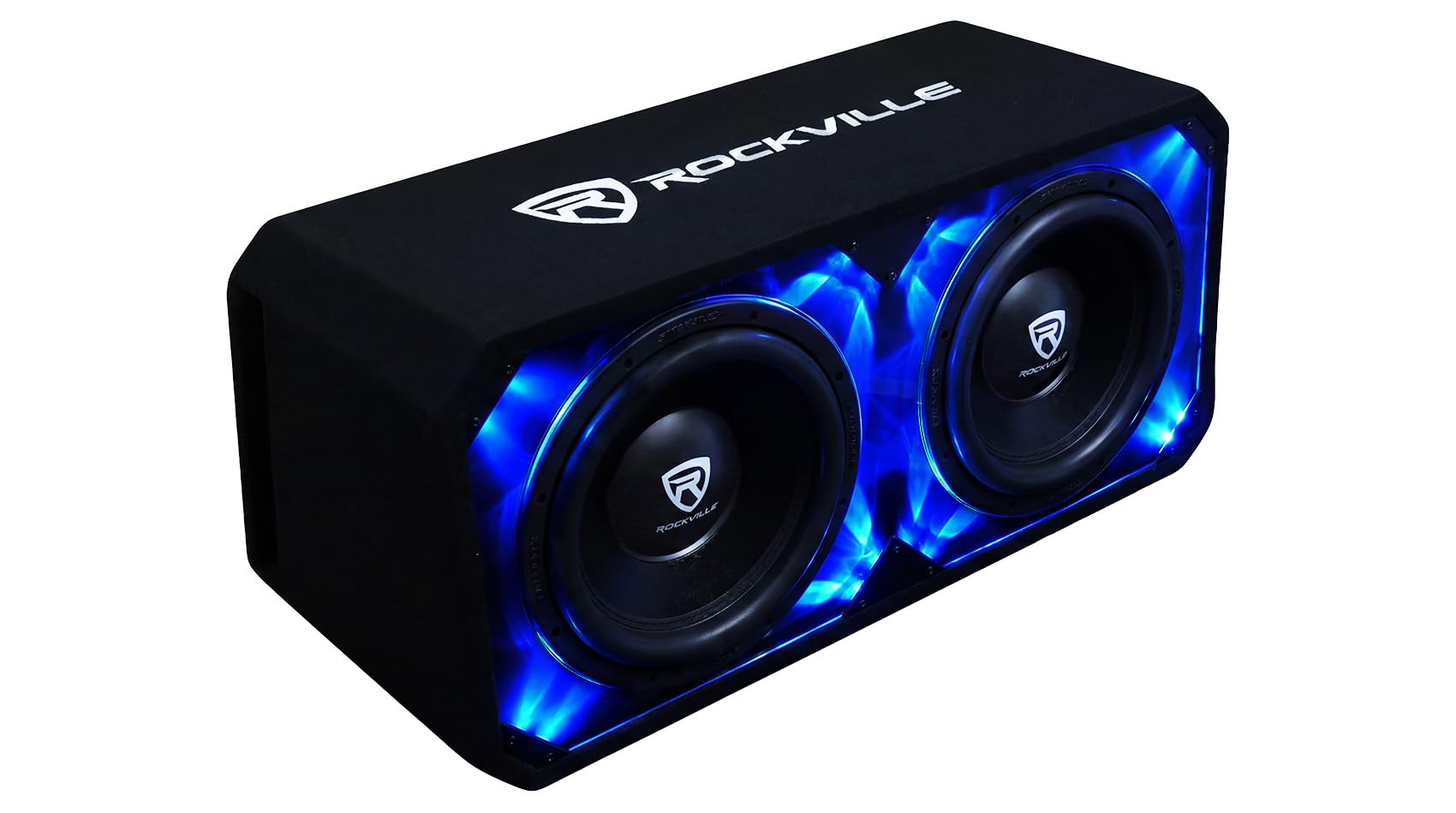 Rockville DV10K6D2 Dual 10 inch 4000W K6 Car Subwoofers, 2-Ohm | Plexi Enclosure in Vented MDF Box, Selectable Blue/White LED