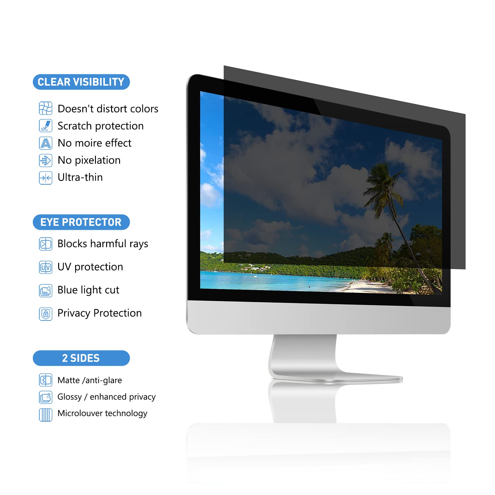 27 Inch Privacy Screen For Computer Monitor Eye Protection Anti Glare Blue Light Monitor Privacy Shield Screen 27 Inch 16:9 Aspect Ratio [2 Pack]