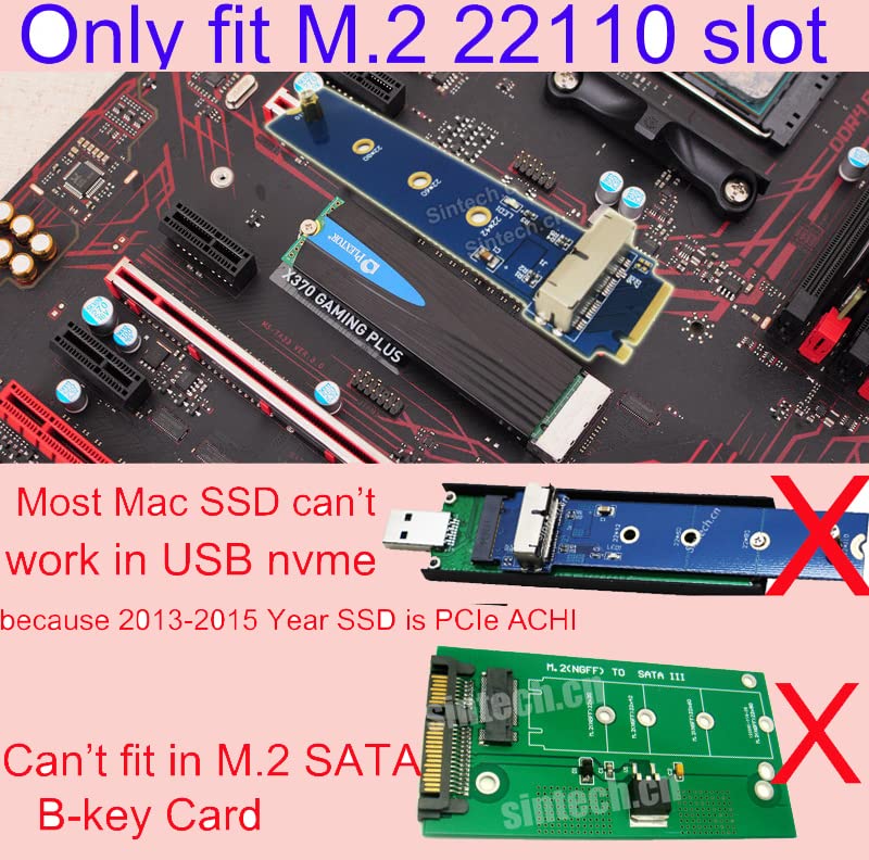 Sintech M.2 Ngff 28Pin Ssd Adapter, For Read Ssd From Macbook 2013-2015 Year In M-Key Slot (Only Fit In Desktop,Height 10Mms,Not