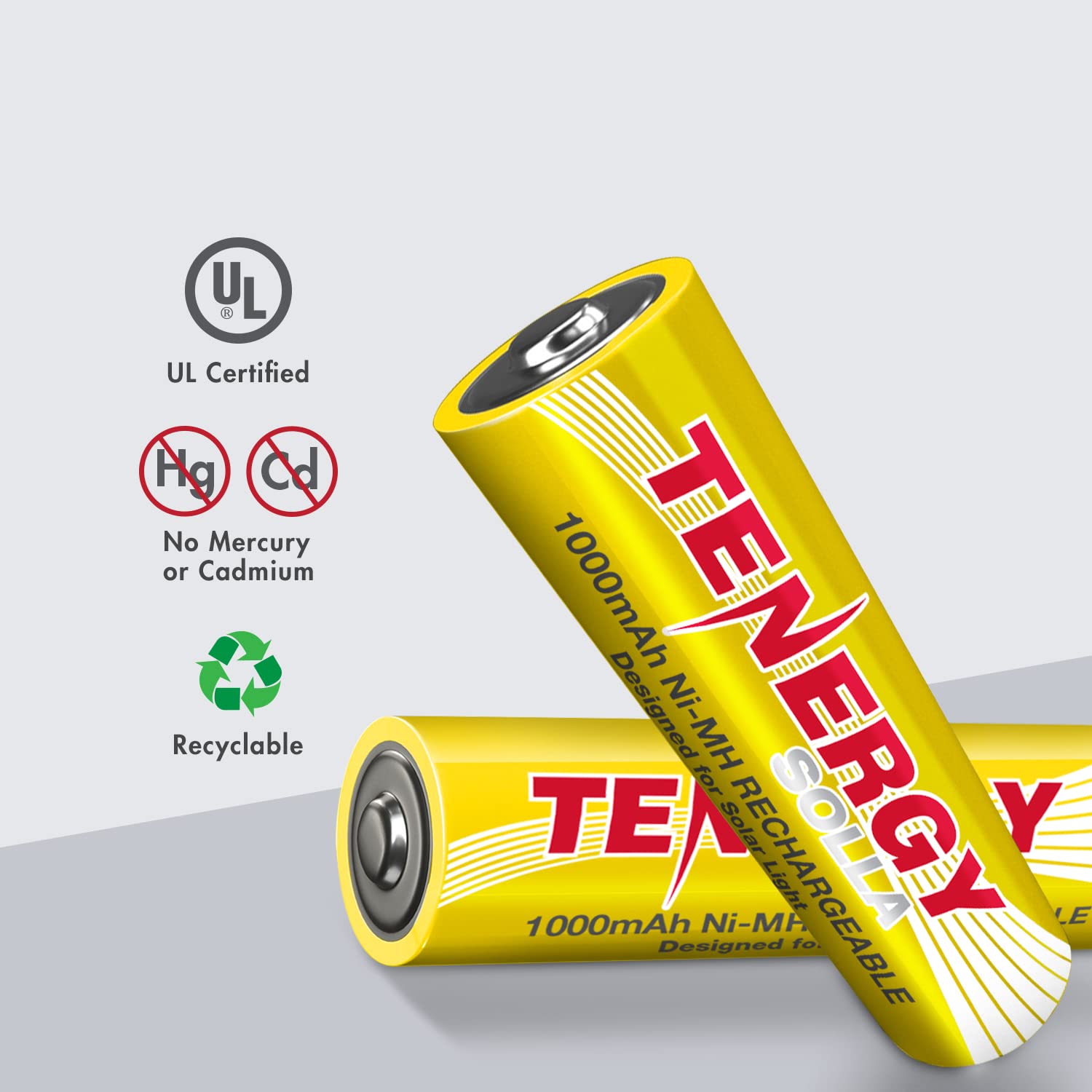 Tenergy Solla Rechargeable Nimh Aa Battery, 1000Mah Solar Batteries For Solar Garden Lights, Anti Leak, Outdoor Durability, 5+ Y
