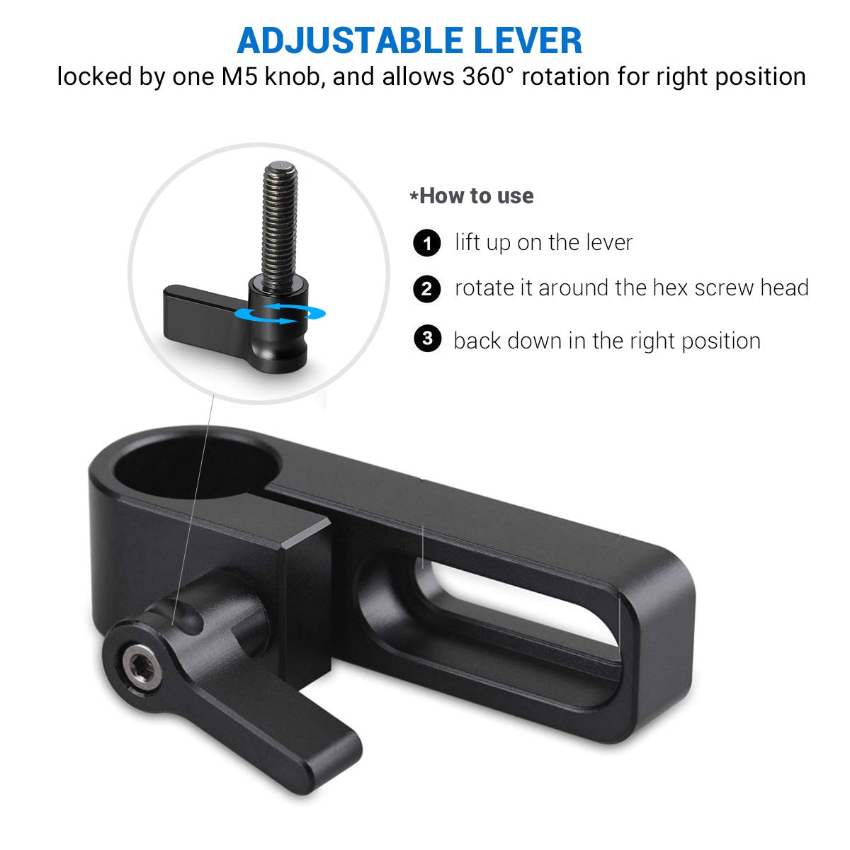 Smallrig Single 15Mm Rail Clamp Mount Rod Clamp With Long Hole On Plate/Cage/Handle For Rod Extension   1549
