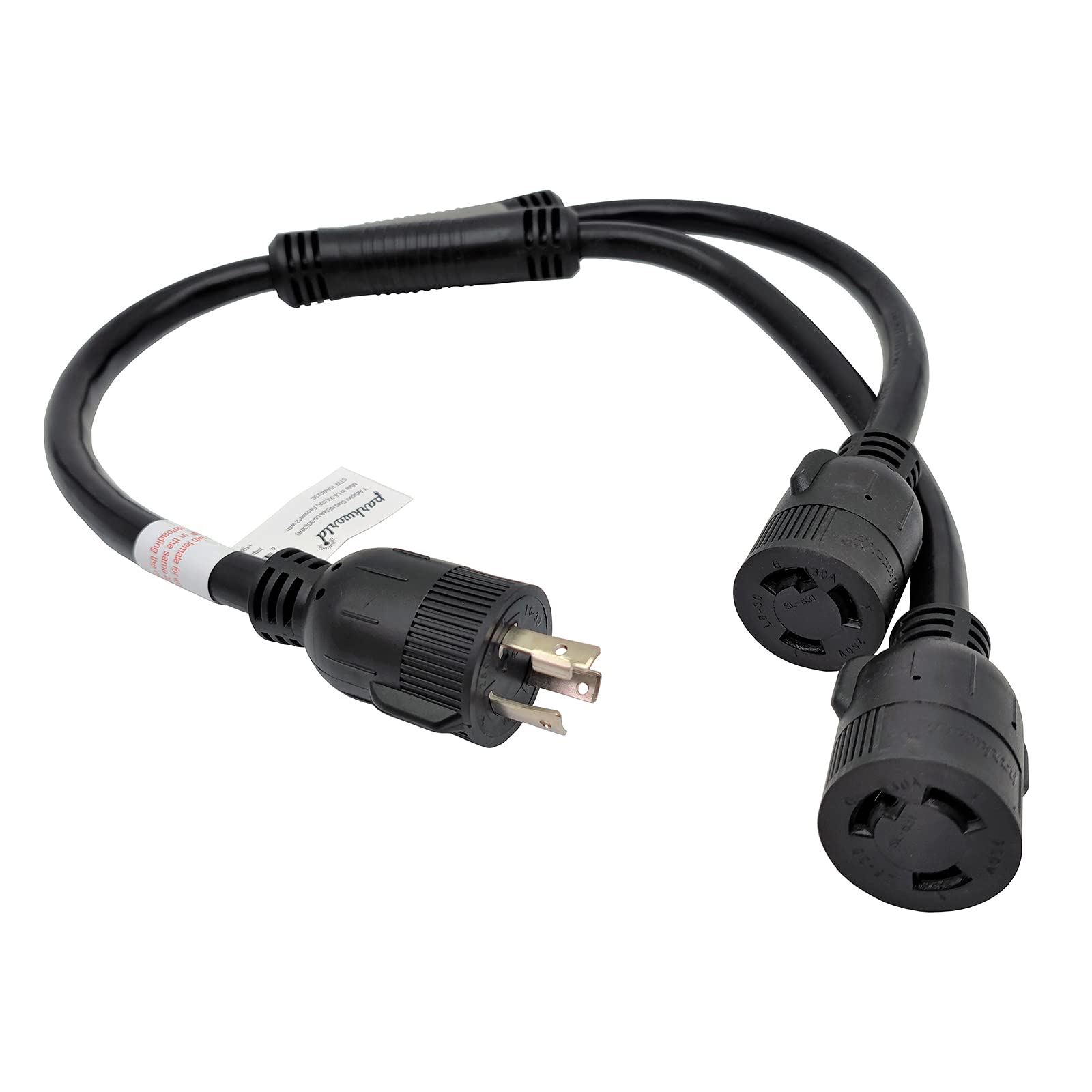Parkworld 886160 Splitter for PDU, 30 AMP Y Adapter Cord 3-Prong Twist Lock L6-30 Male Plug to (2) L6-30 Female Dual Receptacle,