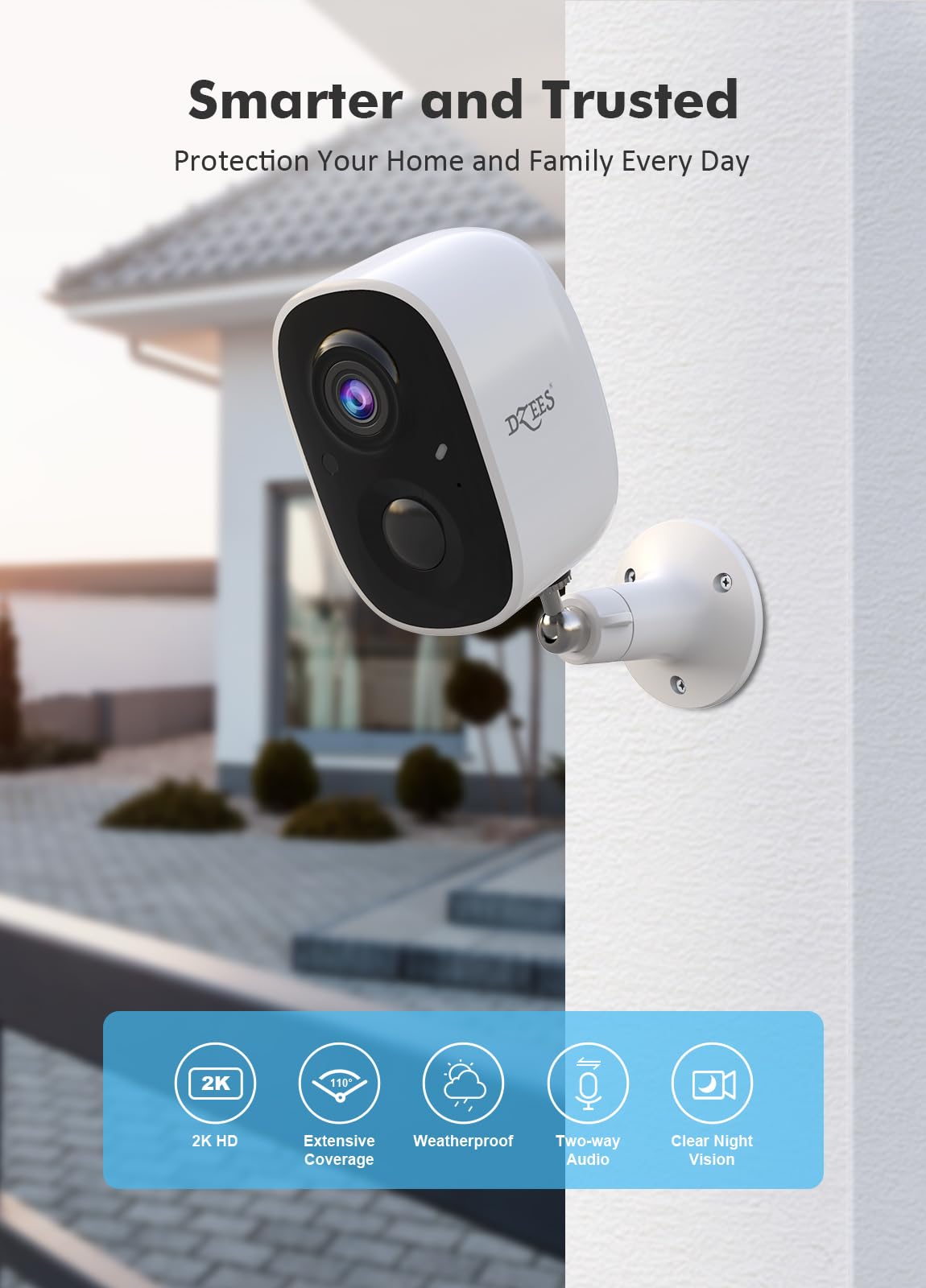 Dzees 2K Security Cameras Wireless Outdoor, Battery Powered Ai Motion Detection Spotlight Siren Alarm Wifi Surveillance Indoor H