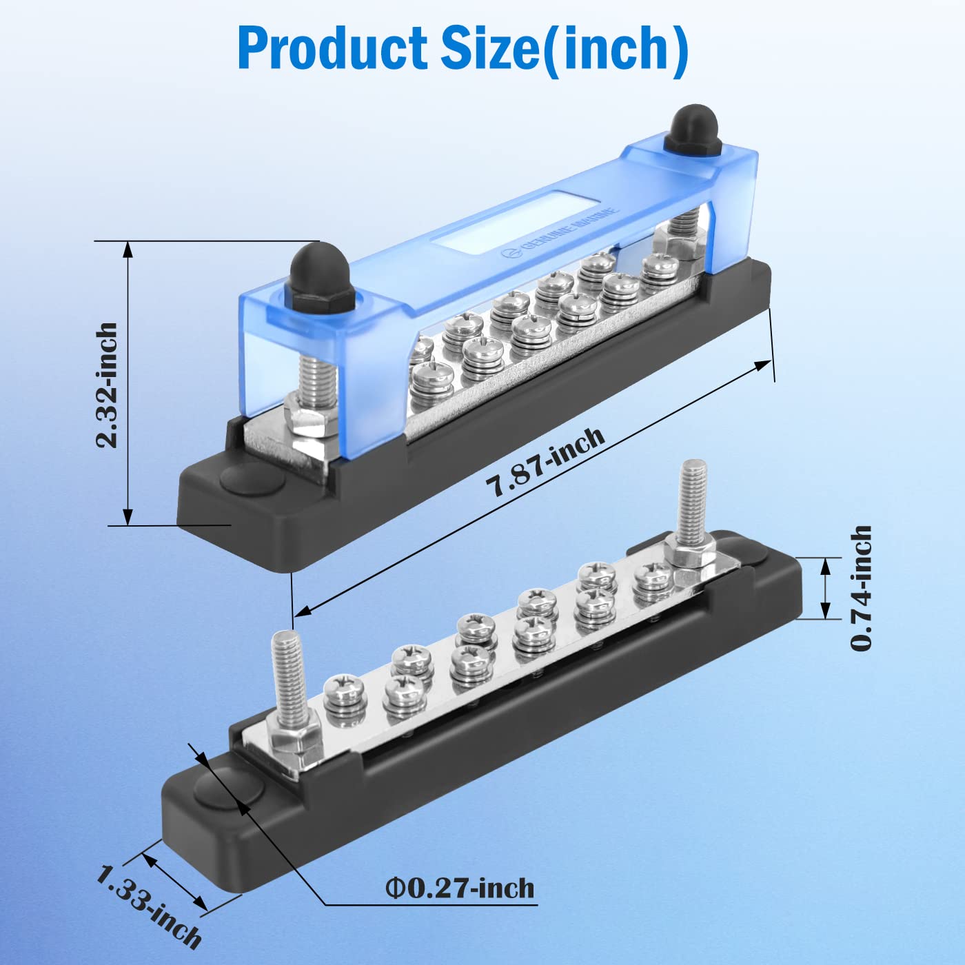 Lenkrad 150A Battery Bus Bar   10 Terminal Power Distribution Block Bus Bars With Ring Terminals, 10 Way 8/32'' Screws, 2 Way 1/