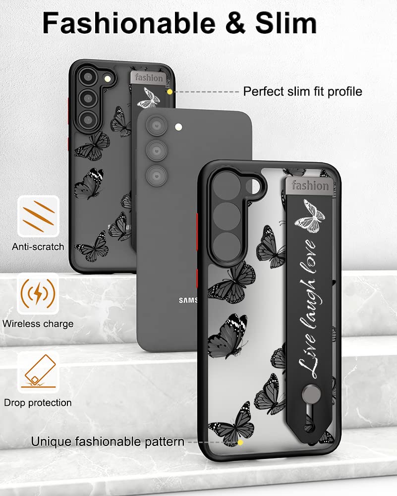 Cisland Galaxy S23 Case Cute With Strap Stand Finger Kickstand, Cute Case For Women Girly Designer For Girls Aesthetic Cool Sili