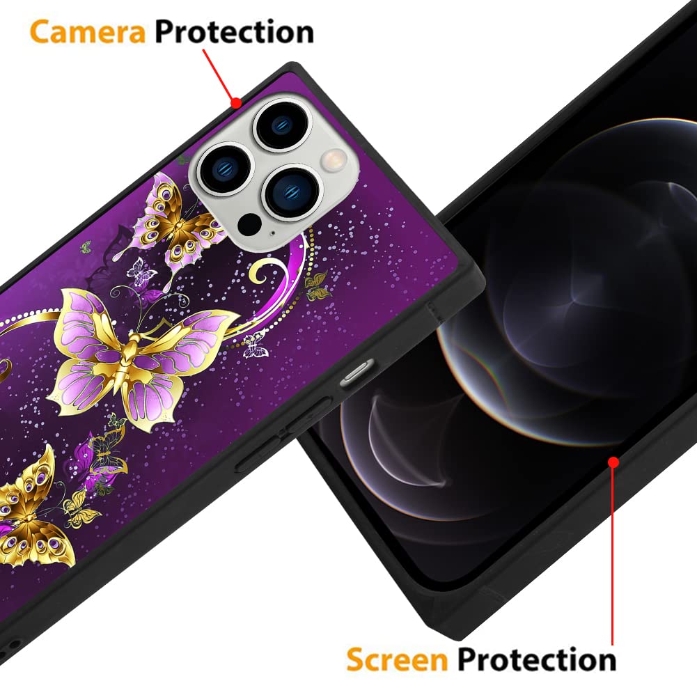 SAKUULO iPhone 12 Pro Max Phone Case Screen Protector Kickstand Shock Absorption Soft TPU Purple Butterfly