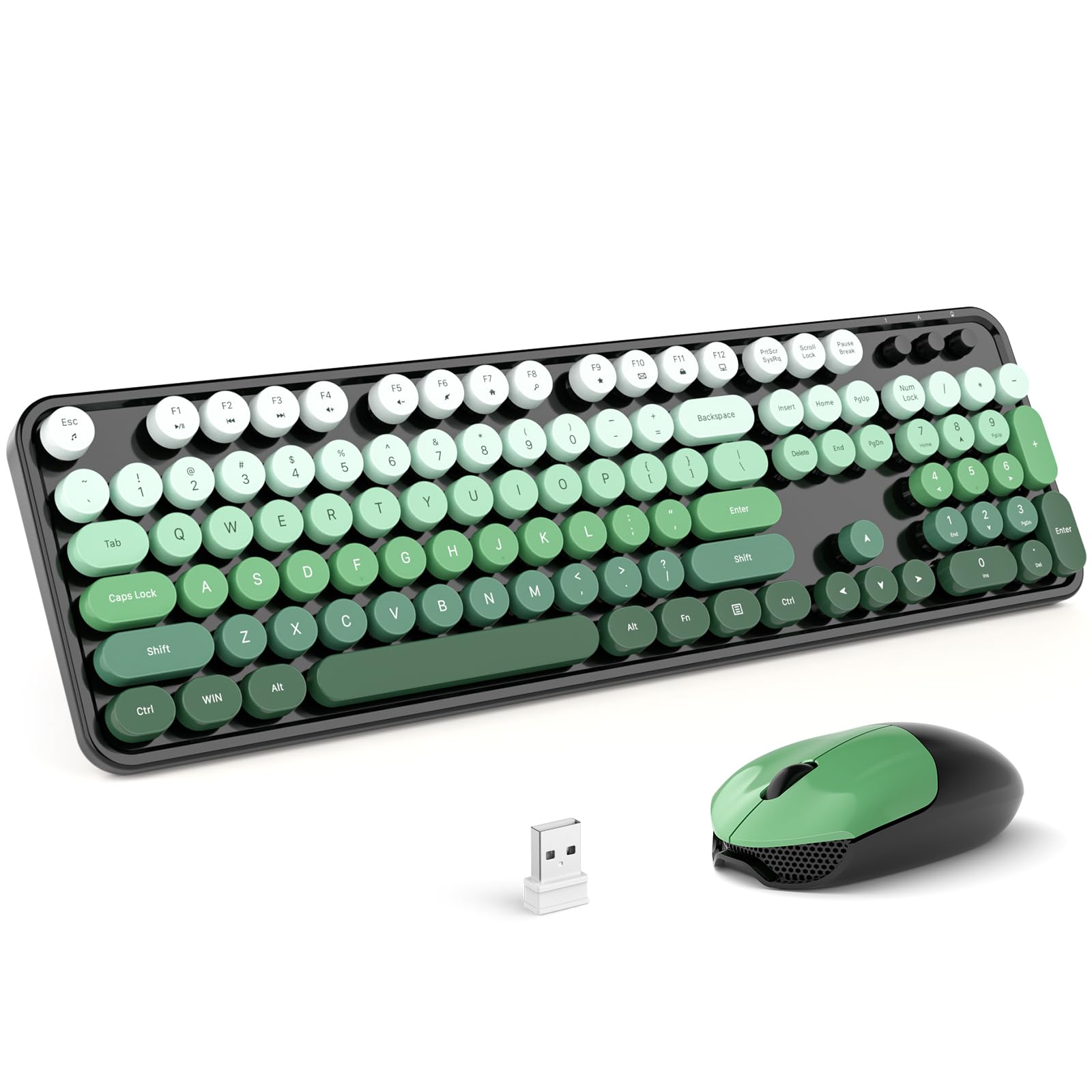 MOFII Wireless Keyboard and Mouse Combo, Retro Full Size Typewriter Keyboard with Number Pad and Sport Car Mouse for PC Computer
