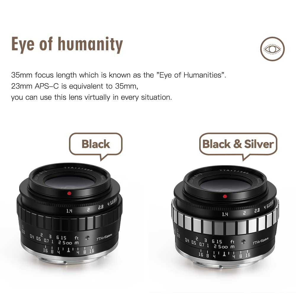 Ttartisan 23Mm F1.4 Aps C Lenses For Fuji X Mount X A1 X A10 X A3 X A7 X M1 X M5 X H1 X H2S X T1 X T10 X T2 X T3 X T4 X T100 X T30 Ii X T50 X Pr01 X Pr03 X E4 X S20