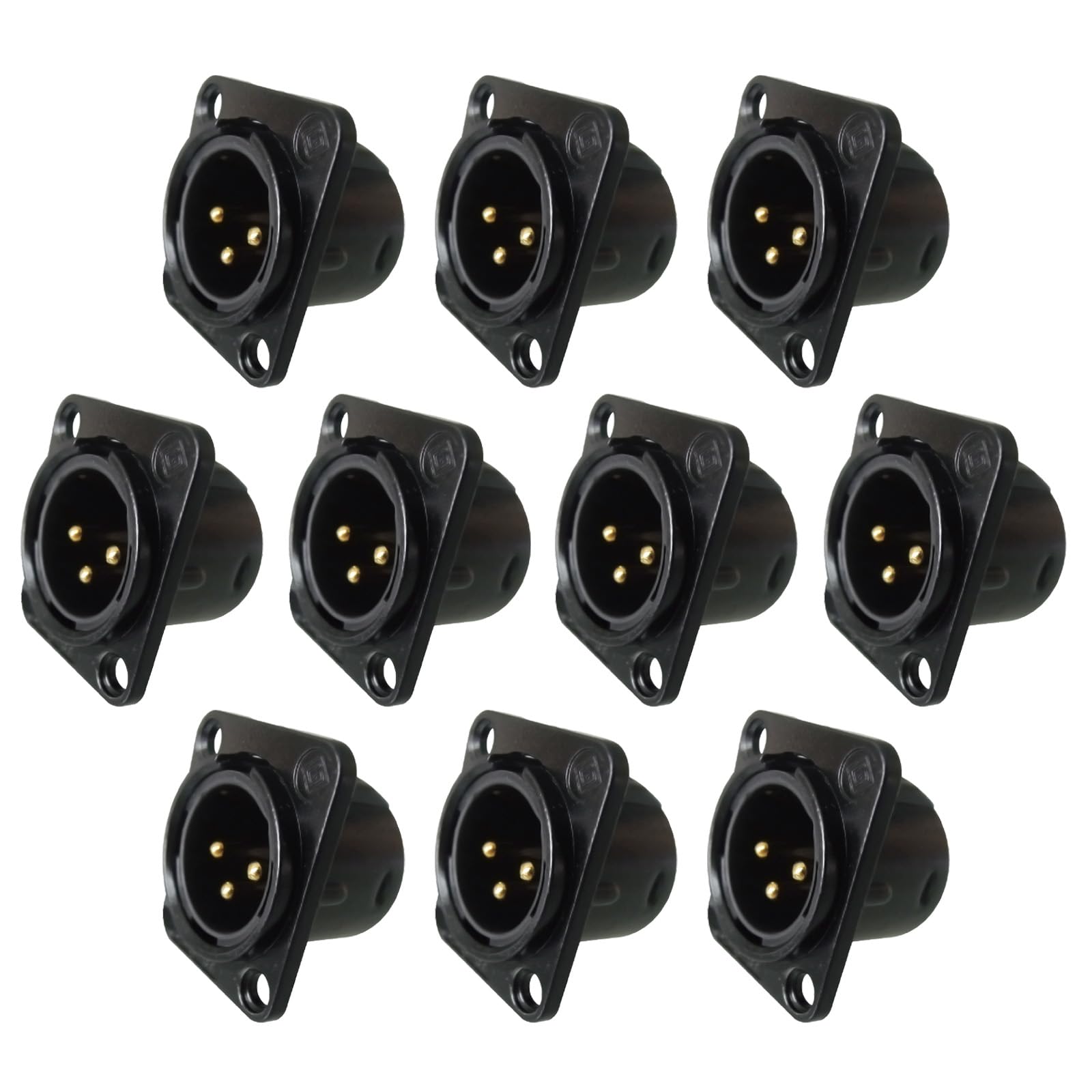 Riviera 25 Packs Xlr 3Pin Male Panel Mount Chassis, Fine Black Nickel Plated Housing With 24K Gold Plated Contacts(25 Pack Black