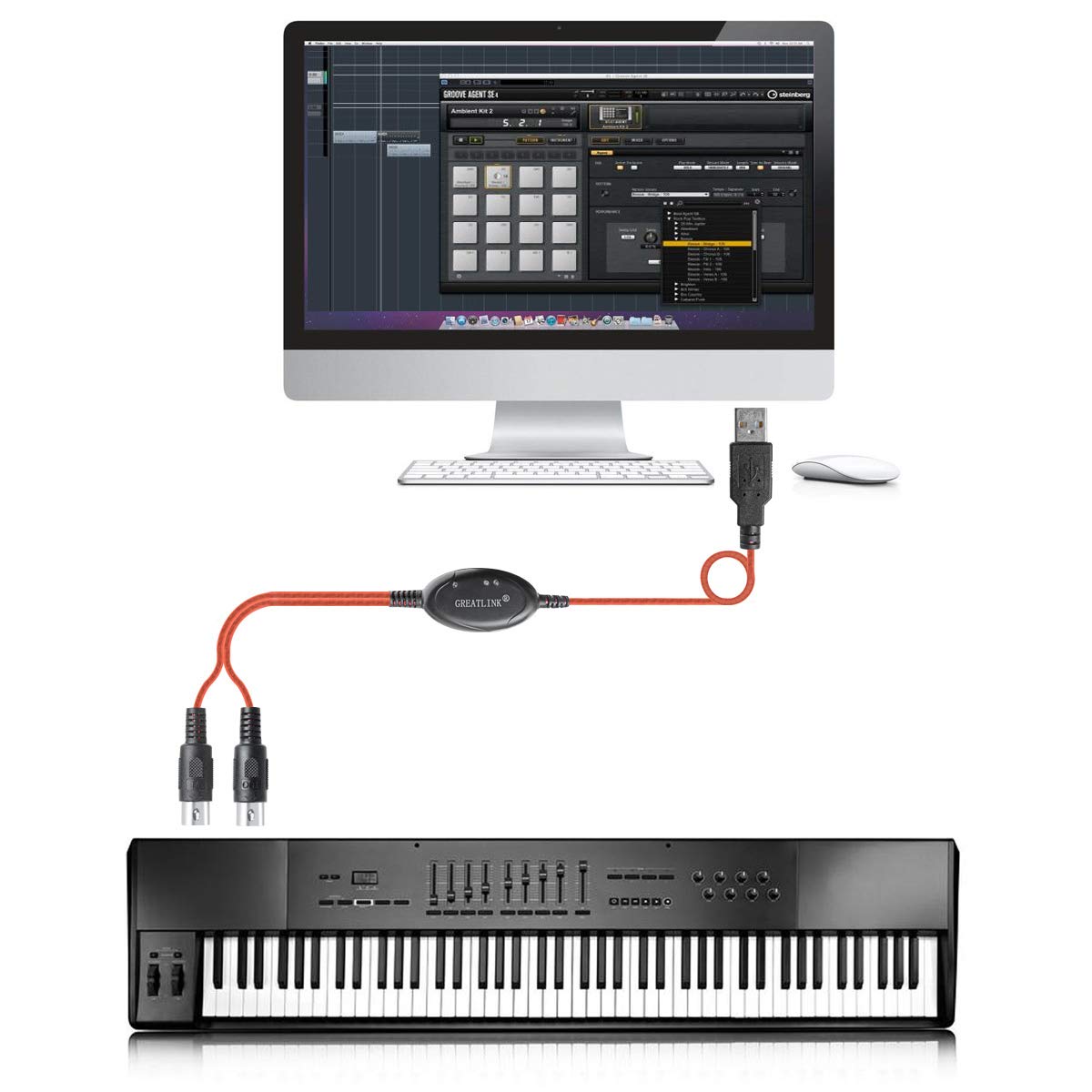Greatlink Usb In Out Midi Interface Professional Piano Keyboard To Pc/Laptop/Mac Converter/Adapter Midi Cable For Home Music Stu