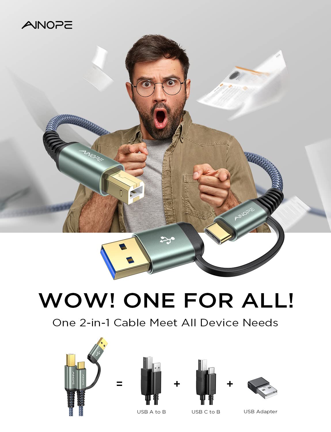 Ainope Printer Cable 6.6 Feet, Printer Usb Cable [Plug & Play] Usb A&Usb C To Usb B 2.0 For Macbook Pro, Usb C Midi Cable New Ny