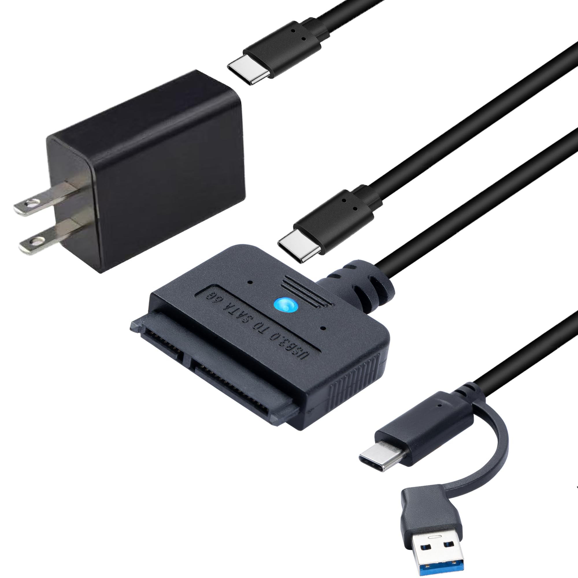 USB 3.0 to SATA Adapter, USB A & Type C 2.5/3.5 Inch Hard Drive Converter with 30W Power Supply, UASP 5Gbps HighSpeed Transfer,