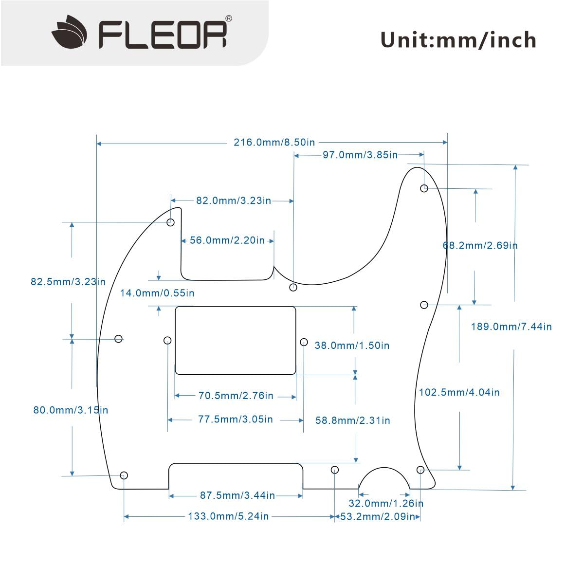 Fleor 8 Hole Tele Pickguard Guitar Humbucker Pick Guard Hh With Screws Fit Usa/Mexican Fender Standard Telecaster Part, 4Ply Whi
