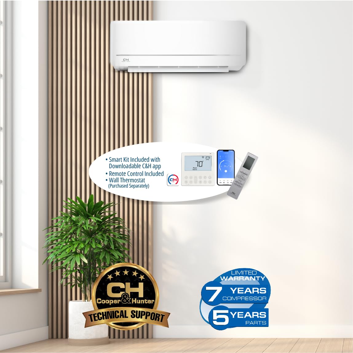Cooper & Hunter 9,000 Btu 230V Single Zone Wall Mount Ductless Mini Split Air Conditioner & Heat Pump - 21.3 Seer2 - 16Ft Instal
