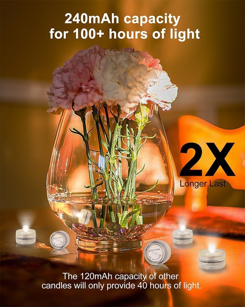Shymery Submersible Led Lights,120 Hours Waterproof Tea Lights,White Underwater Submersible Tea Lights Battery Pond & Fishing Ce