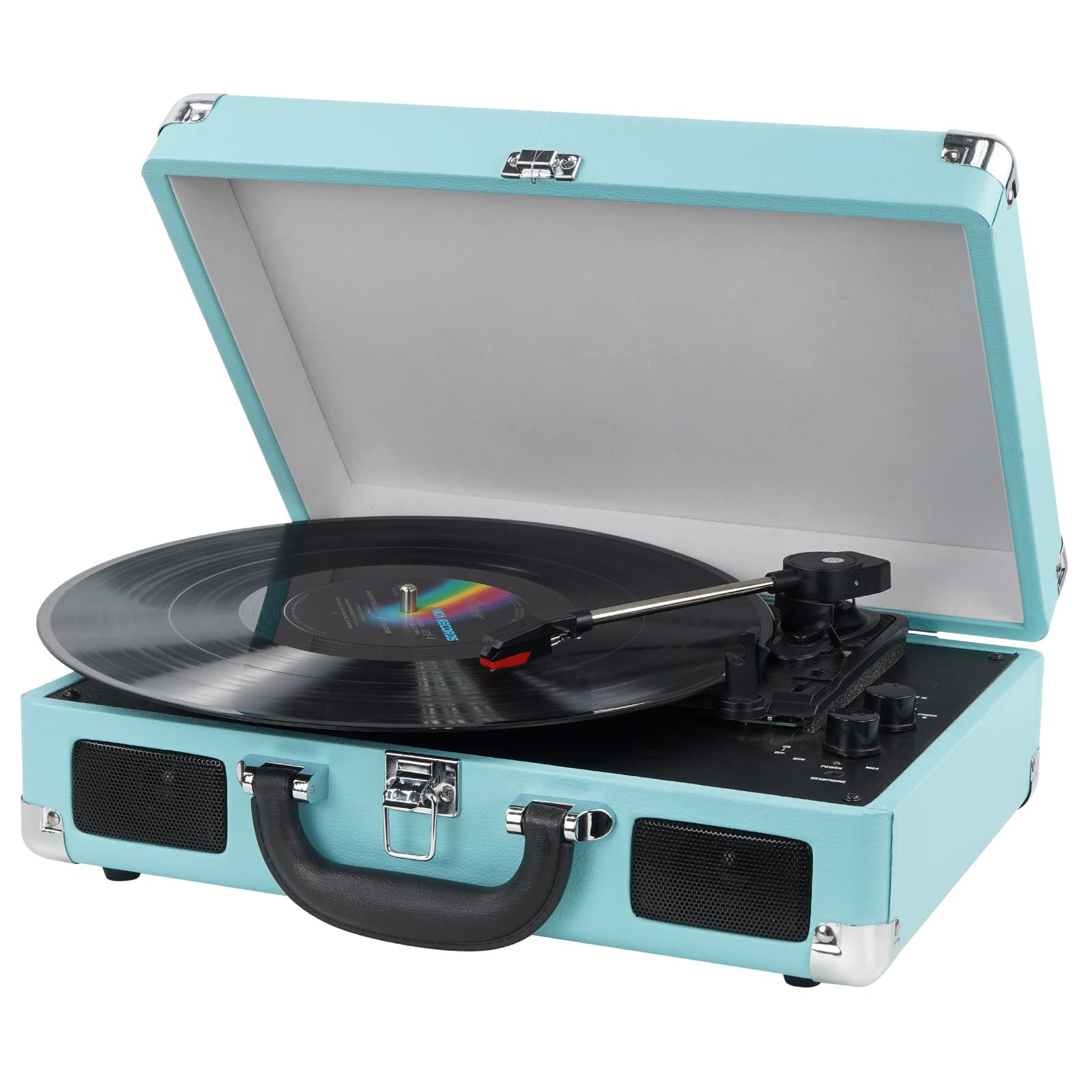 Vinyl Record Player Wireless Turntable Bluetooth 3 Speed Portable Vintage Suitcase With Built In Speakers, Includes Extra Stylus