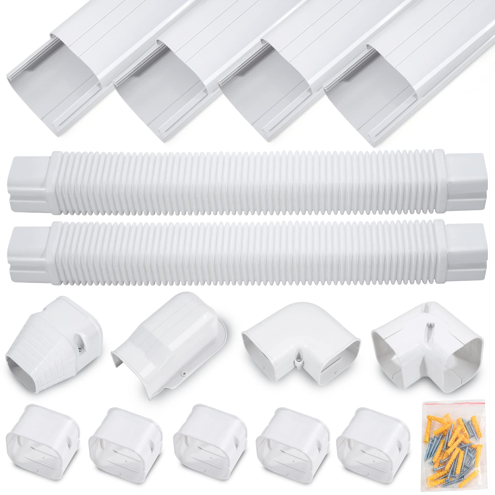 Dwale 3'' 17Ft Pvc Decorative Line Set Cover Kit, Mini Split Line Set Cover,For Ductless Mini Split Air Conditioner And Central