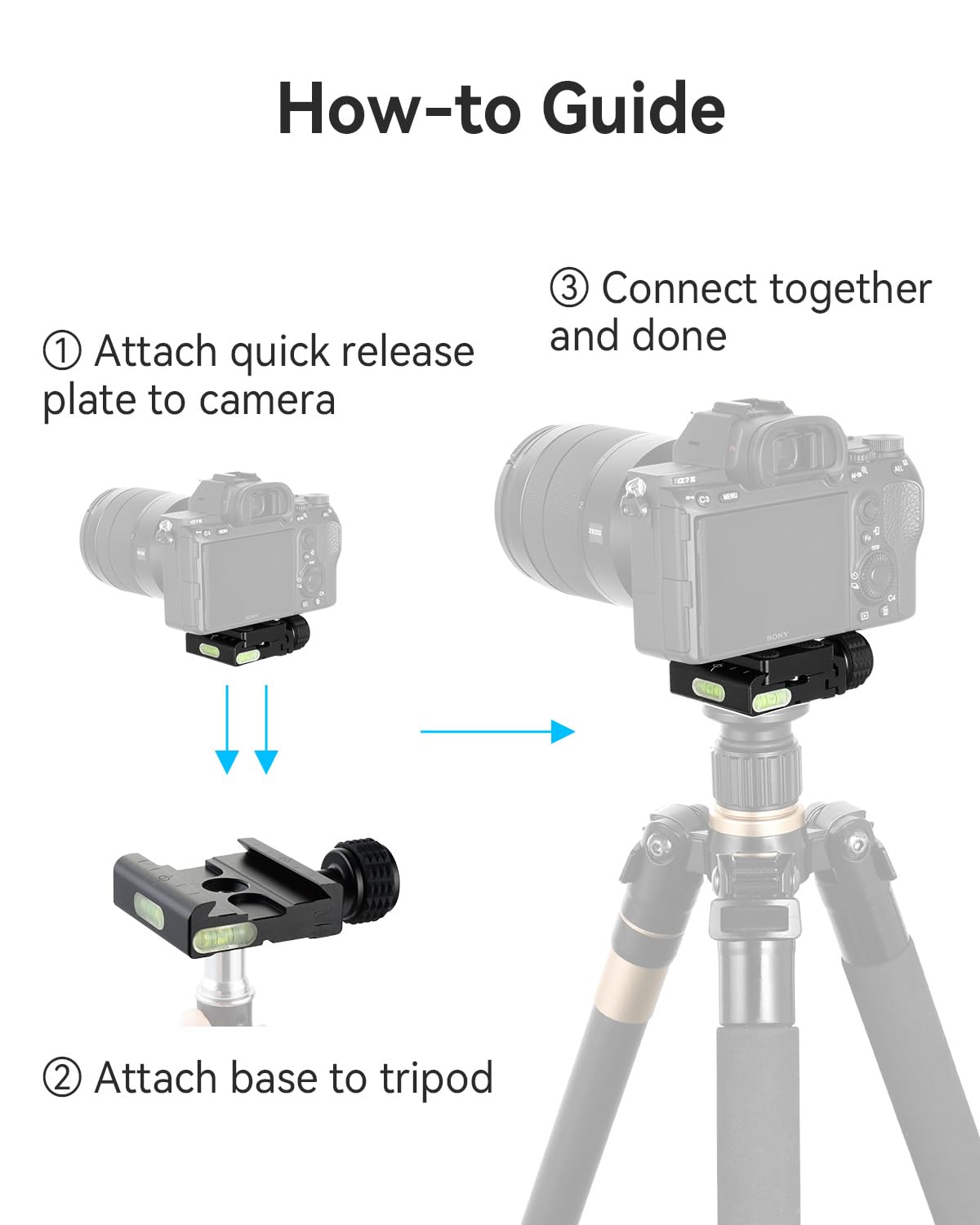 Utebit 50Mm Arca Swiss Quick Release Plate, Aluminum Qr Clamp Adapter Set With 3/8'&1/4' Screw Hole, Built In Bubble Level Compatible With Manfrotto Dslr Camera Tripod Ball Head Monopod