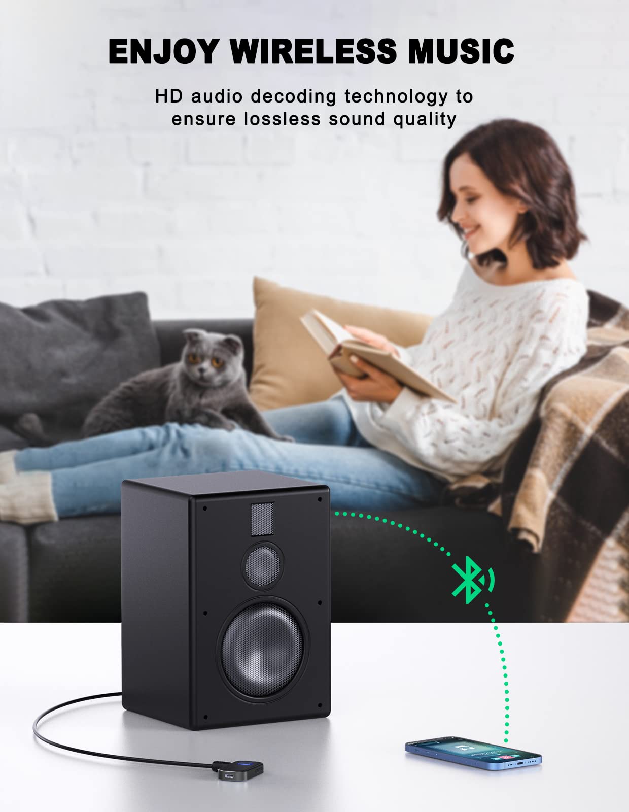 Comsoon Bluetooth Aux Adapter For Car, Noise Reduction Bluetooth Receiver For Music/Hands Free Calls, Wireless Audio Receiver Fo