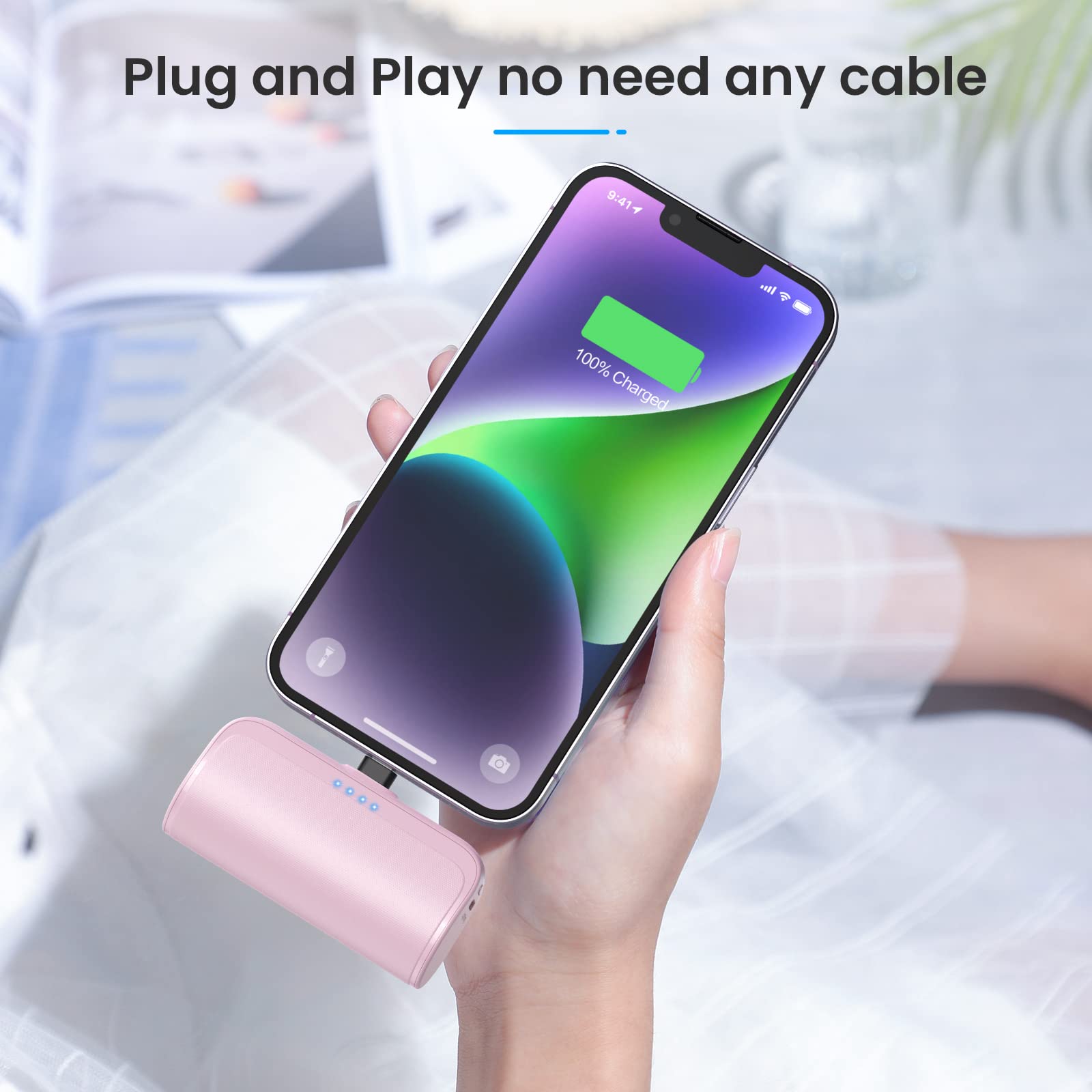 [2 Pack]Mini Portable Charger For Iphone,5200Mah Ultra Compact Fast Charging Power Bank Cordless Cute Small Smart Battery Pack C