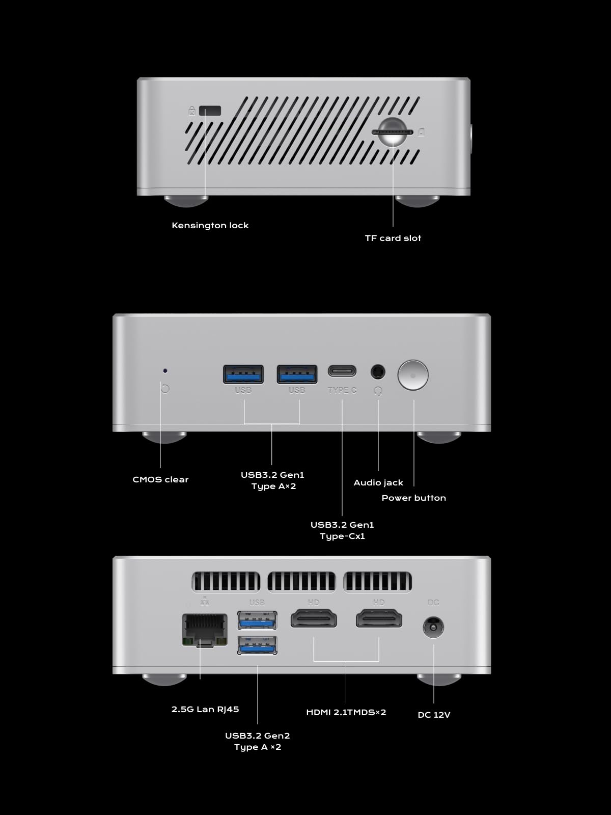 Minisforum Mini Pc Un150P,Intel Twin Lake N150,16 Gb Ddr4 512Gb M.2 2280 Pcie/Sata Ssd + 2.5'' Sata + Tf Solt,Usb3.2 (Pd & Dp),2