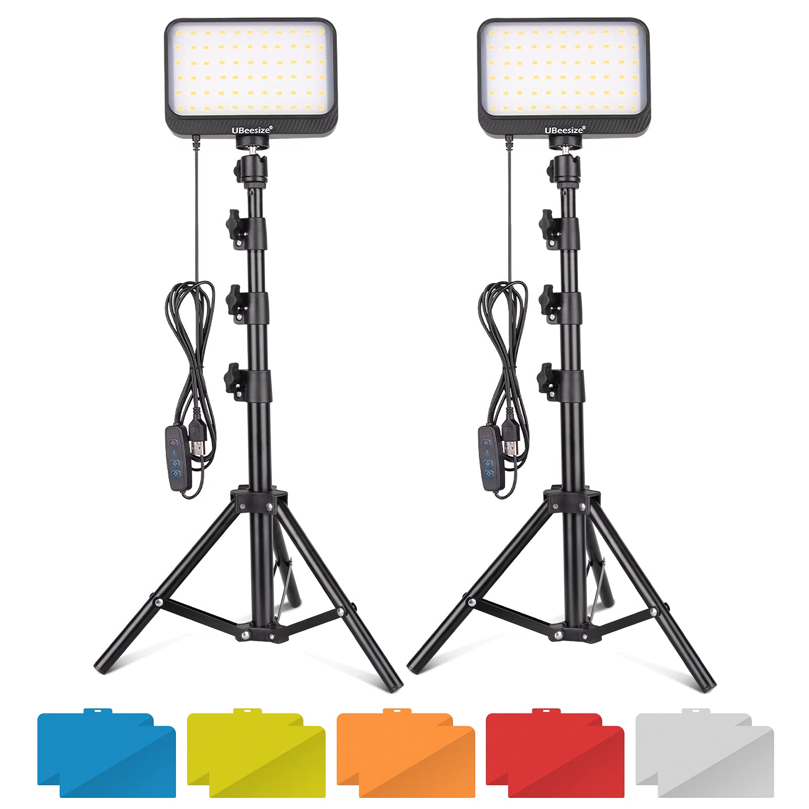Ubeesize Led Video Light Kit, 2Pcs Dimmable Continuous Portable Photography Lighting With Adjustable Tripod Stand & 5 Color Filt