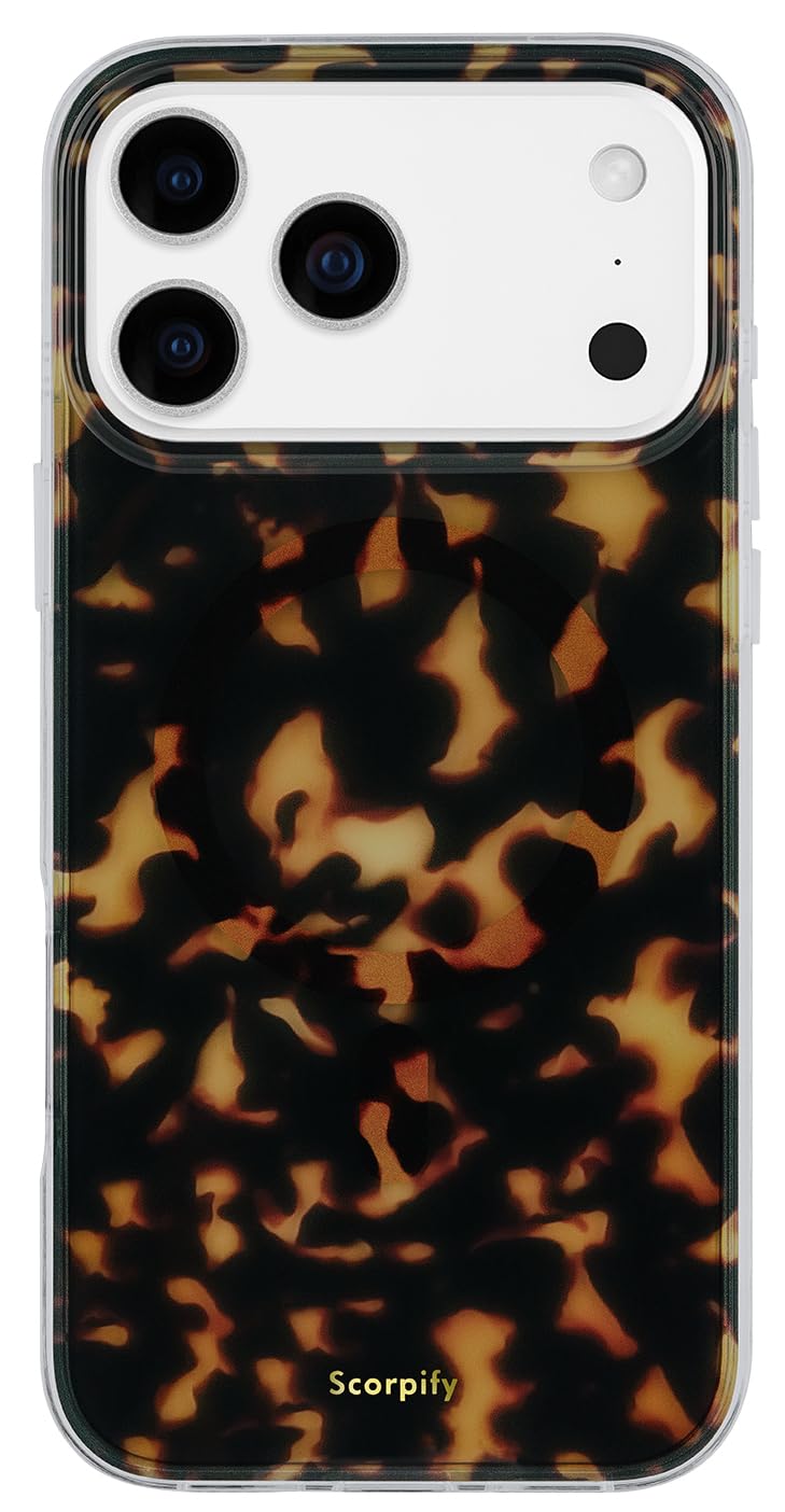 SCORPIFY for iPhone 17 Pro Case [Compatible with MagSafe] with Dark Brown Tortoise Shell Design, Cute Brown Magnetic Phone Cover
