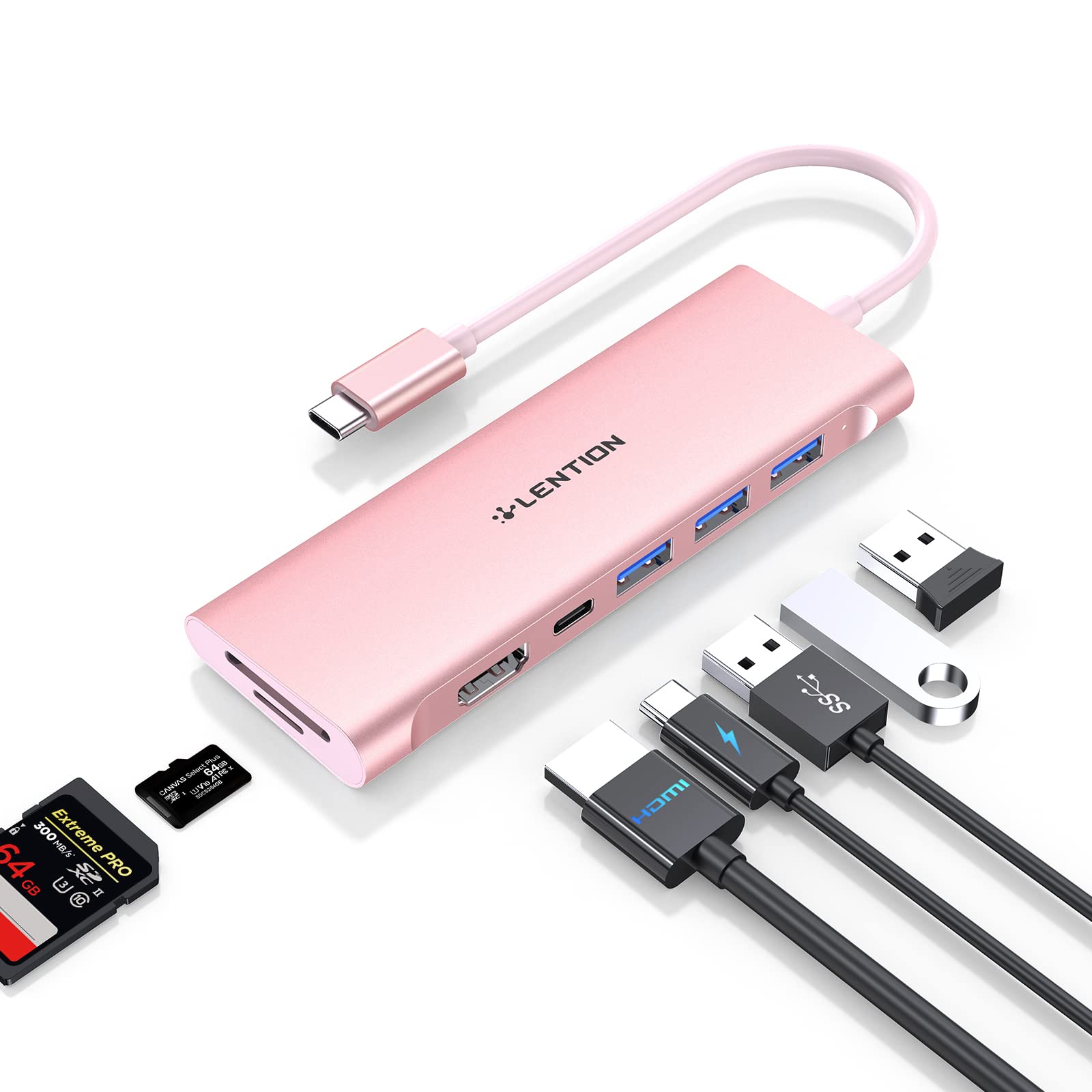 Lention Usb C Multiport Hub With 4K Hdmi, 3 Usb 3.0, Sd/Micro Sd Card Reader, 100W Pd Compatible 2023 2016 Macbook Pro, New Mac 