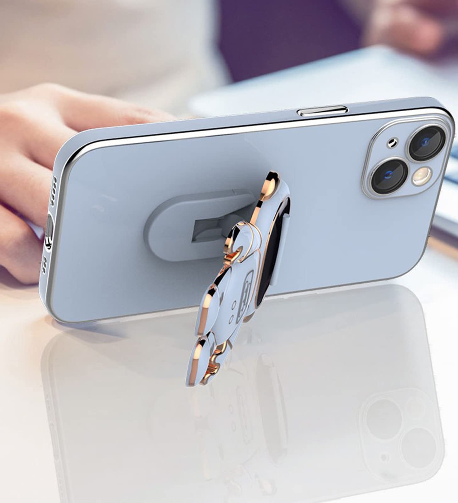 Lswrlixa Astronaut Case Compatible Iphone 11 12 13 Pro Max 6D Plating Case Cover With Stand Astronaut Case Blue For Iphone 13