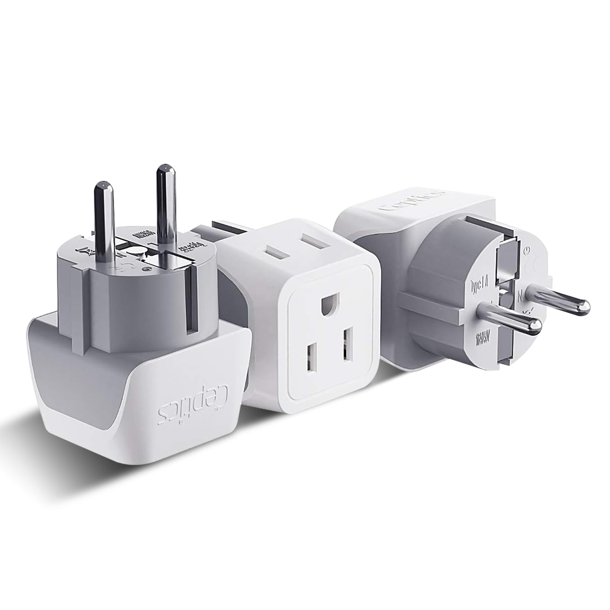 Ceptics Schuko Germany, France Plug Adapter, Dual Input - Ultra Compact Light Weight - Usa to Russia, South Korea Travel Adaptor