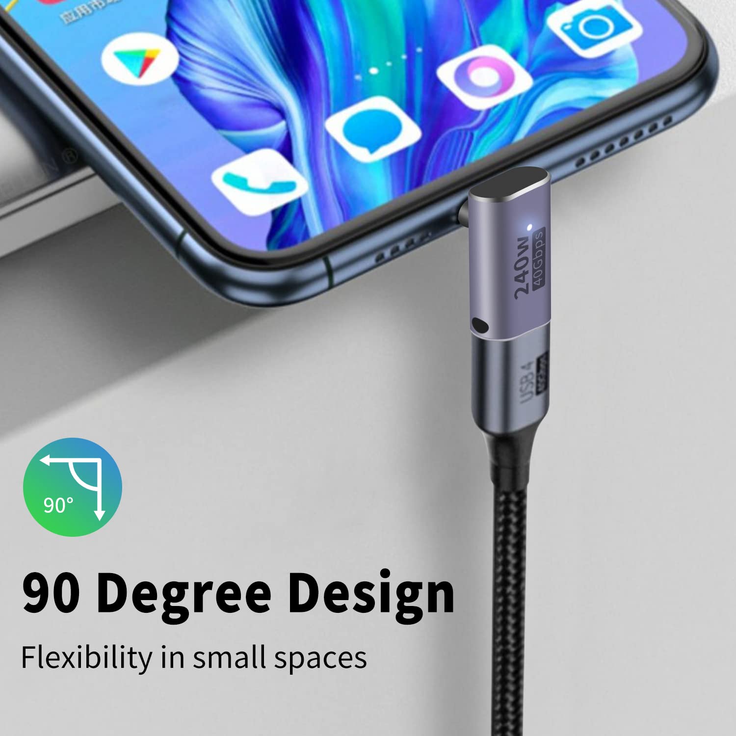 Poyiccot 240W Usb C 90 Degree Adapter, Up Down Angle 90 Degree Usb C Male To Female Extension Adapter 40Gbps With 8K@60Hz Video Compatible For Ipad, Notebook, Galaxy S23,Thunderbolt 4/3