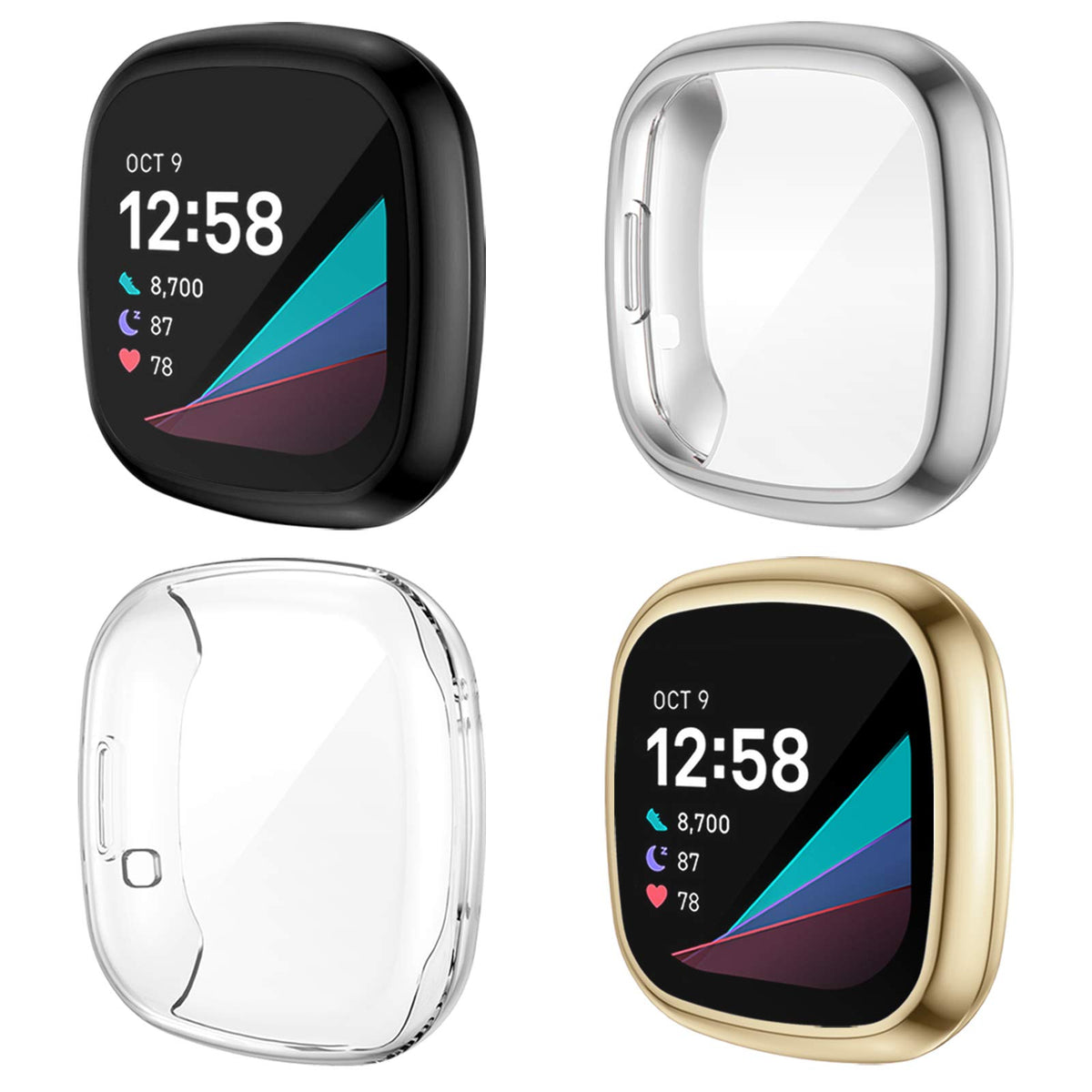 Nanw 4 Pack Screen Protector Case Compatible With Fitbit Sense/Versa 3, Soft Tpu Plated Bumper Full Cover Protective Cases For S