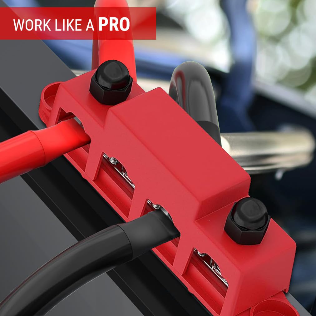 Mgi Speedware 4 Post Power Distribution Block Busbar 5/16'' Studs With Cover, 250 Amp Rating For Automotive, Marine, And Solar W