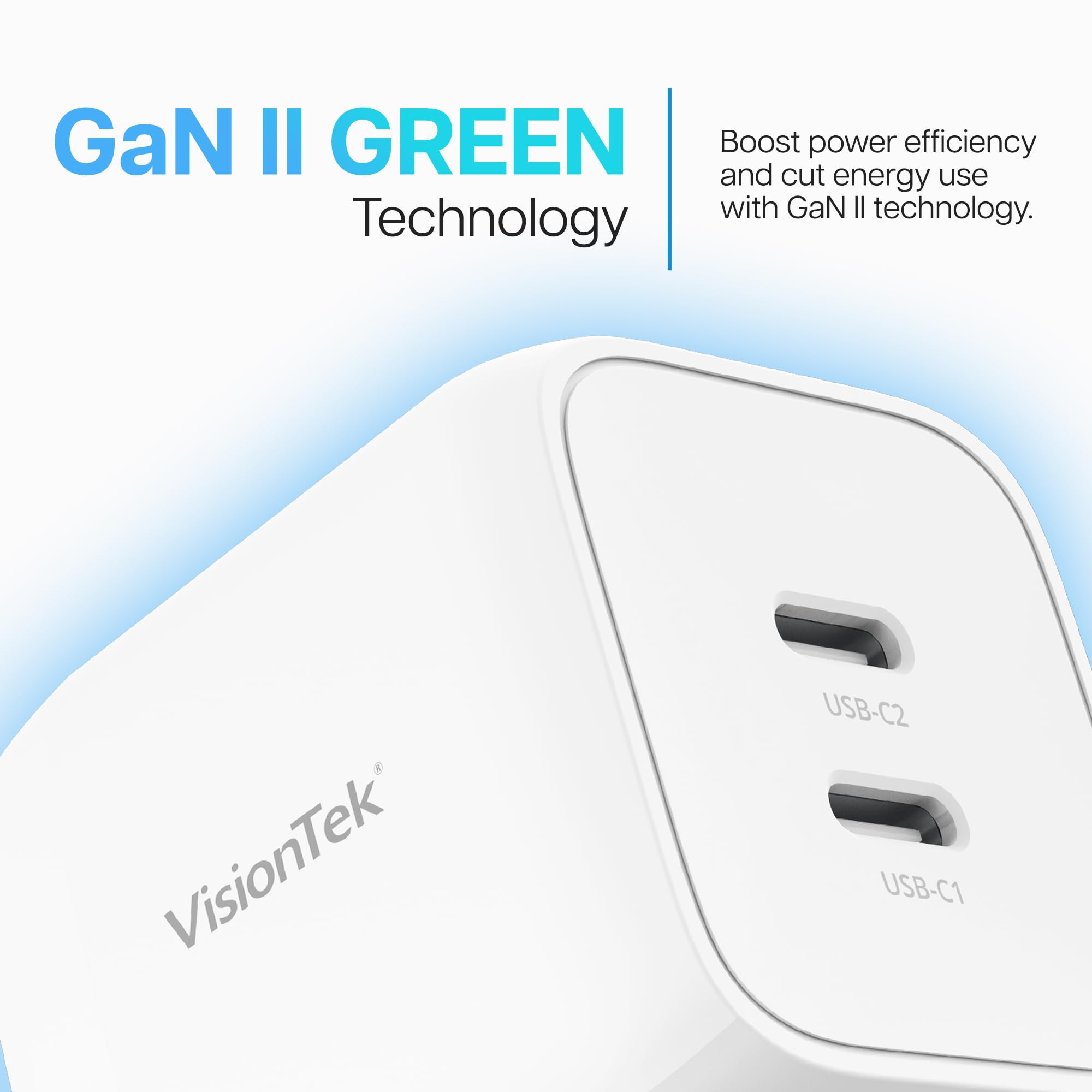 Visiontek Gan Ii 45W Wall Fast Charger - Dual Usbc Ports - 2X Usb-C - Compatible With Macbook Air, Ipad, Iphone, Galaxy, Steam D