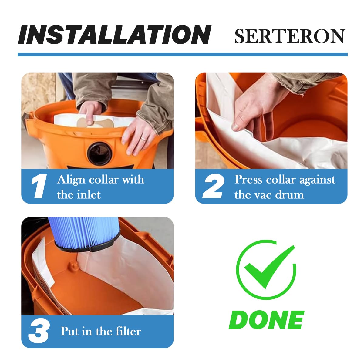 2 Pack Vf3500 Filter Replacement For Ridgid Portable Vac 3 4.5 Gallon Wet Dry Vacuums + 4 Pack Vf3501 Filter Bags (Total 6 Pack)