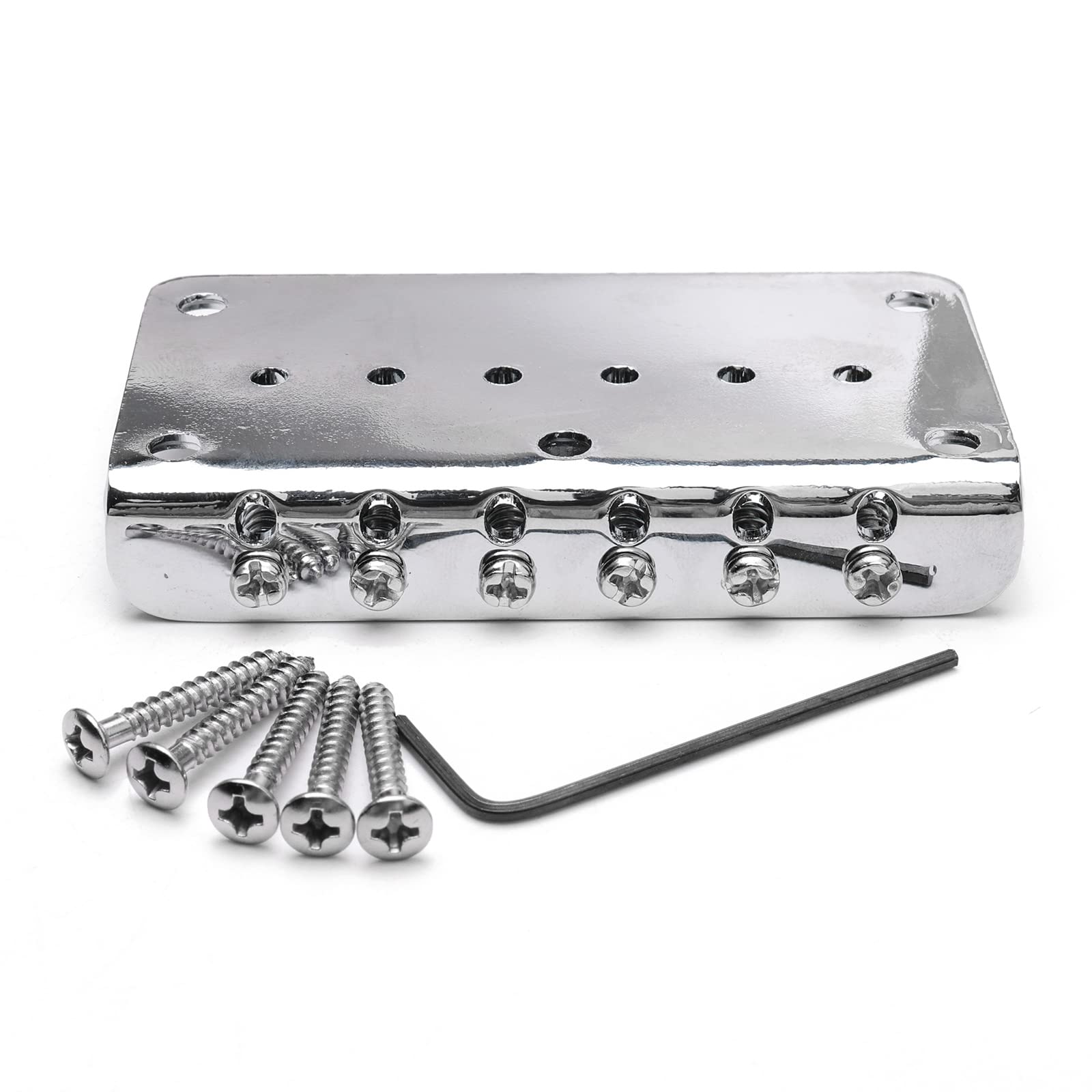 Unxuey Electric Guitar Bridge With 3R+3L String Tuning Key Pegs For 6 String Strat/Tele Style Electric Guitar, Silver, Length 78
