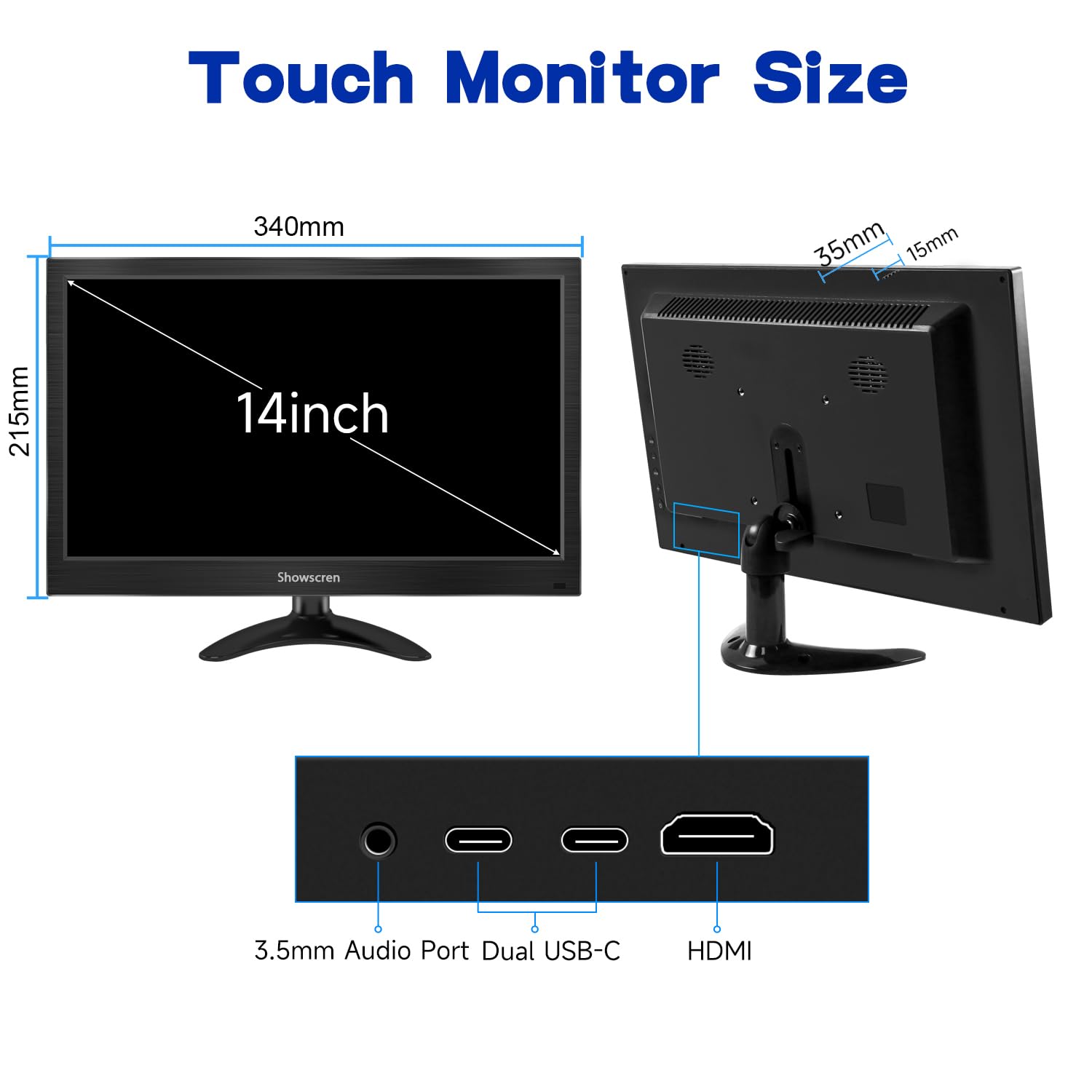 Showscren Computer Monitor 14 Inch Touchscreen Portable Monitor Fhd Hdr 1080P 99% Srgb Small Pc Monitor With Hdmi/Usb C Port, Mu