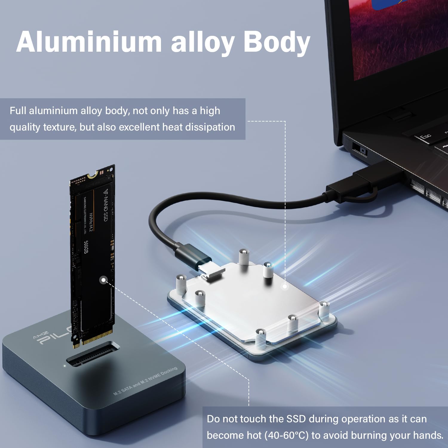 Amzpilot M.2 Nvme & Sata To Usb C Docking Station, M.2 Ssd To Usb A C Reader Adapter For Both M.2 (M Key, B+M Key) Nvme And Sata