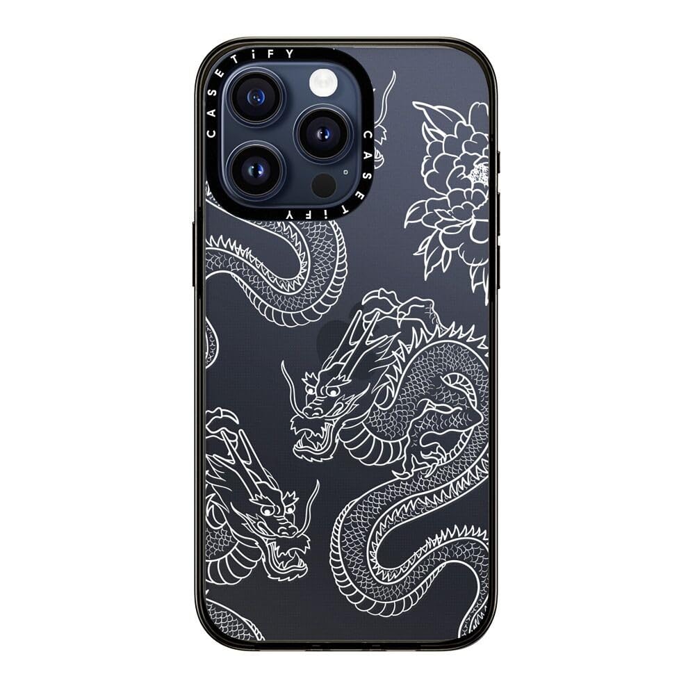 Casetify Compact Case For Iphone 15 Pro Max [2X Military Grade Drop Tested / 4Ft Drop Protection]   Dragons   Clear Black