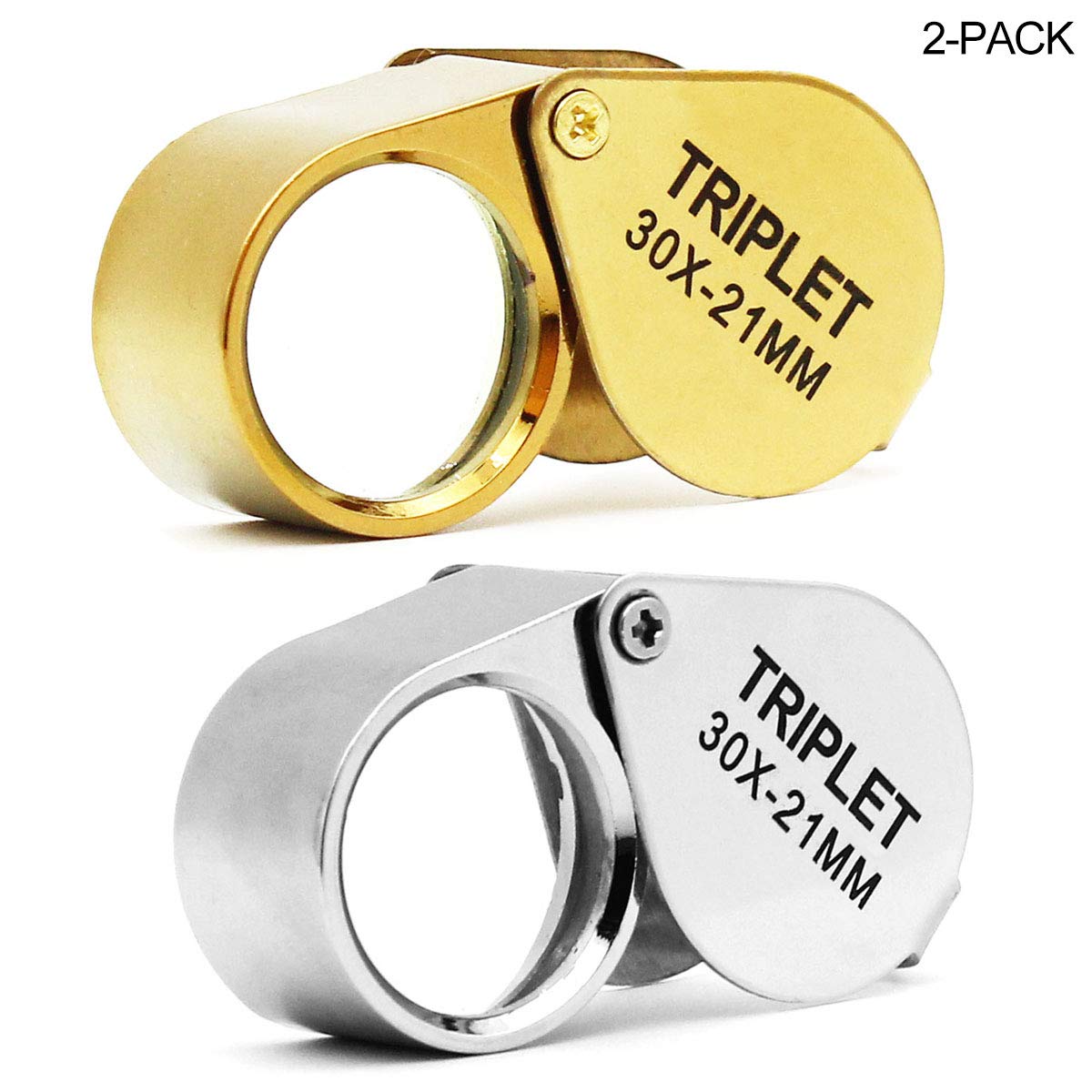 Qicheng&Lys 2 Pcs30 X 21Mm Glass Jeweler Loupe Loop Eye Magnifier Magnifying Magnifier Metal Body (Silber Und Gold)