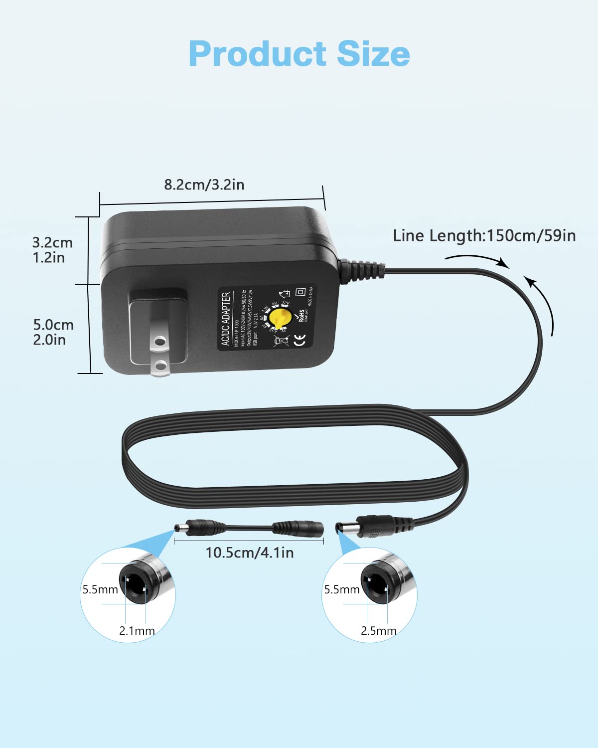 Aclorol Universal Power Adapter 30W 12V 9V 7.5V 6V 5V 4.5V 3V Adjustable Variable Power Supply Ac/Dc Adapter Converter Switching