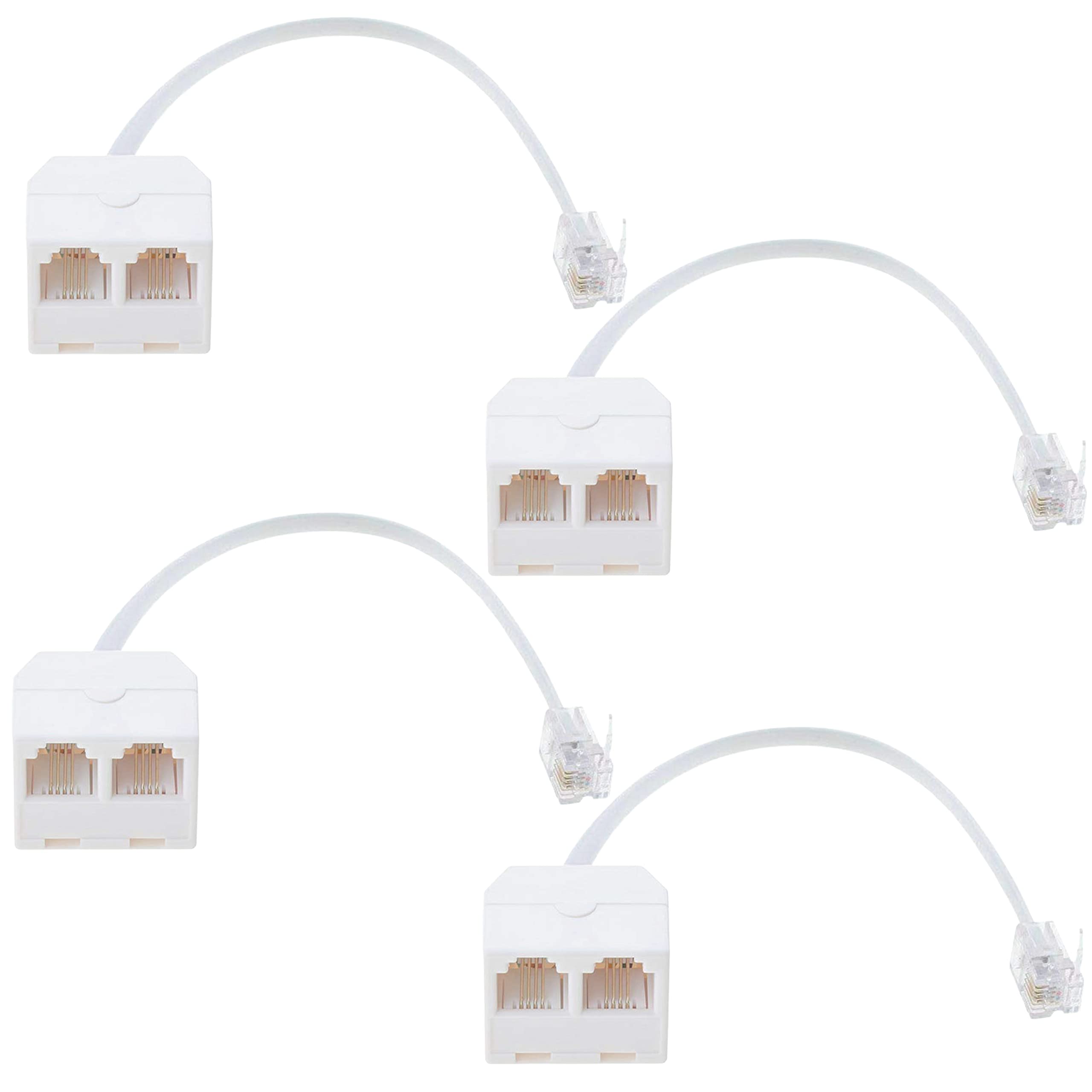 Hpwfhplf Two Way Telephone Splitters, 4 Pack Rj11 6P4C Male To Female Converter Cable, Telephone Wall Adaptor For Landline (4, W