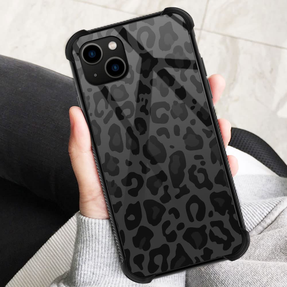 ZHEGAILIAN iPhone 13 Pro Case Black Grey Leopard Pattern Organic Glass TPU Anti-Scratch